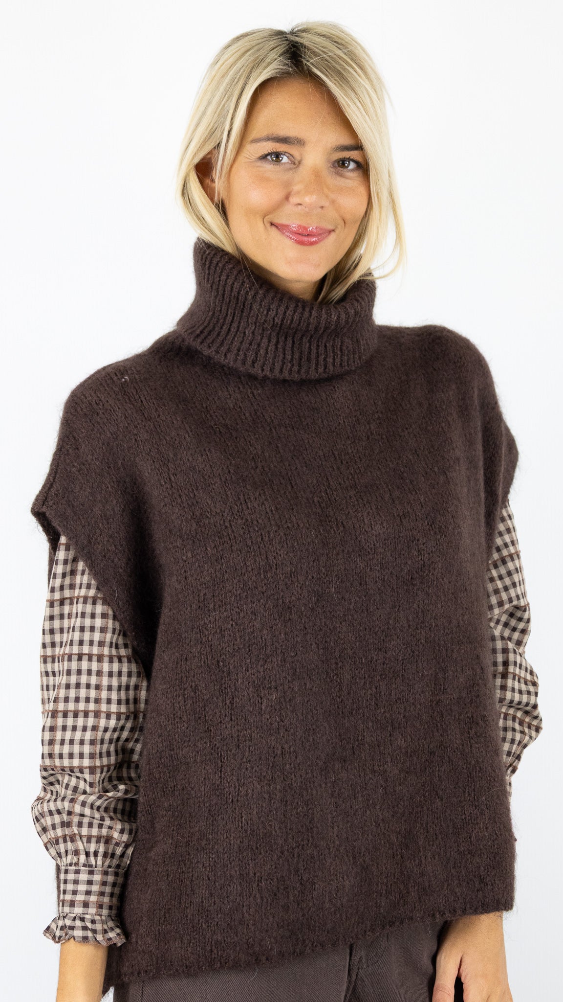 PULL COL ROULE SANS MANCHES 2378 ANDROMEDE CHOCO