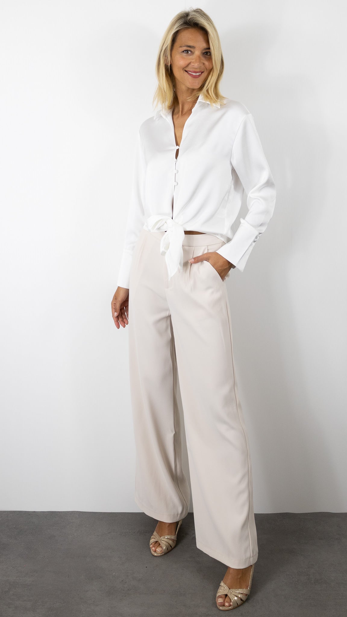 CHEMISE SATINEE A NOUER ELLI WHITE 24098JT#COLOR_BLANC
