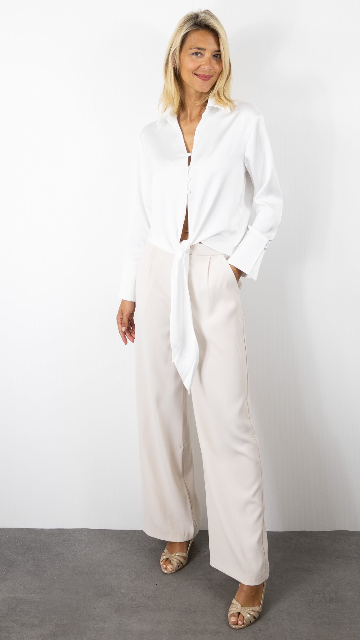 CHEMISE SATINEE A NOUER ELLI WHITE 24098JT#COLOR_BLANC