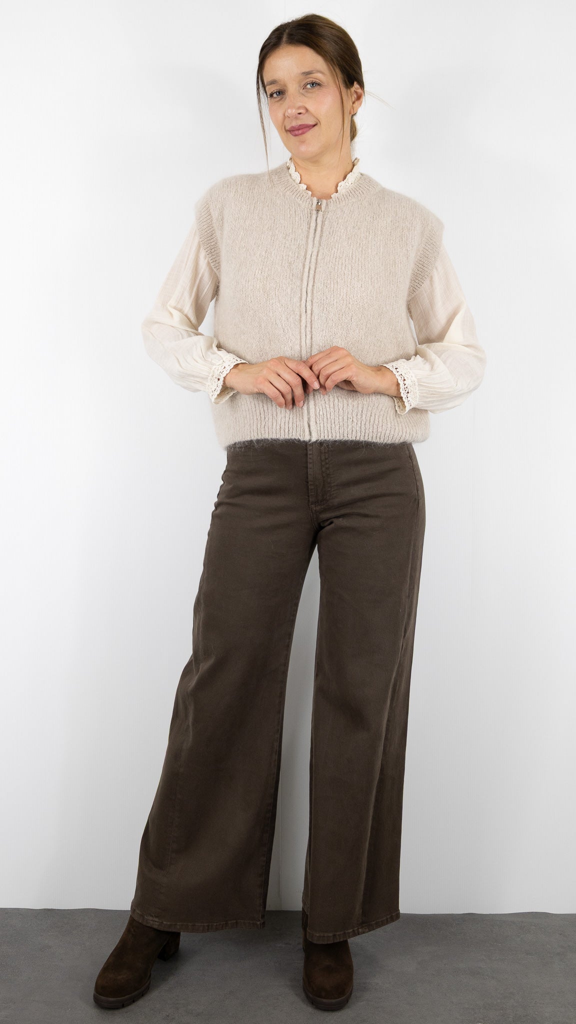 CARDIGAN ZIPPE EN MOHAIR NAIS 24144#COLOR_BEIGE