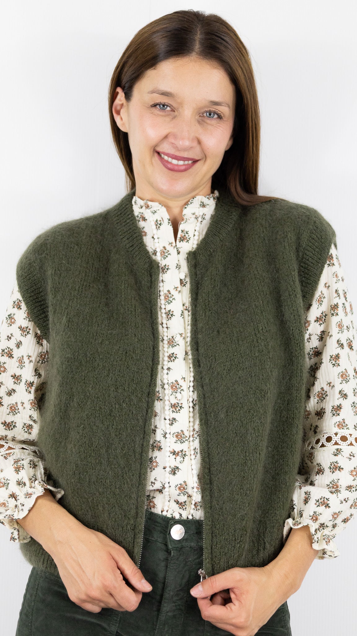 CARDIGAN ZIPPE EN MOHAIR NAIS 24144#COLOR_KAKI