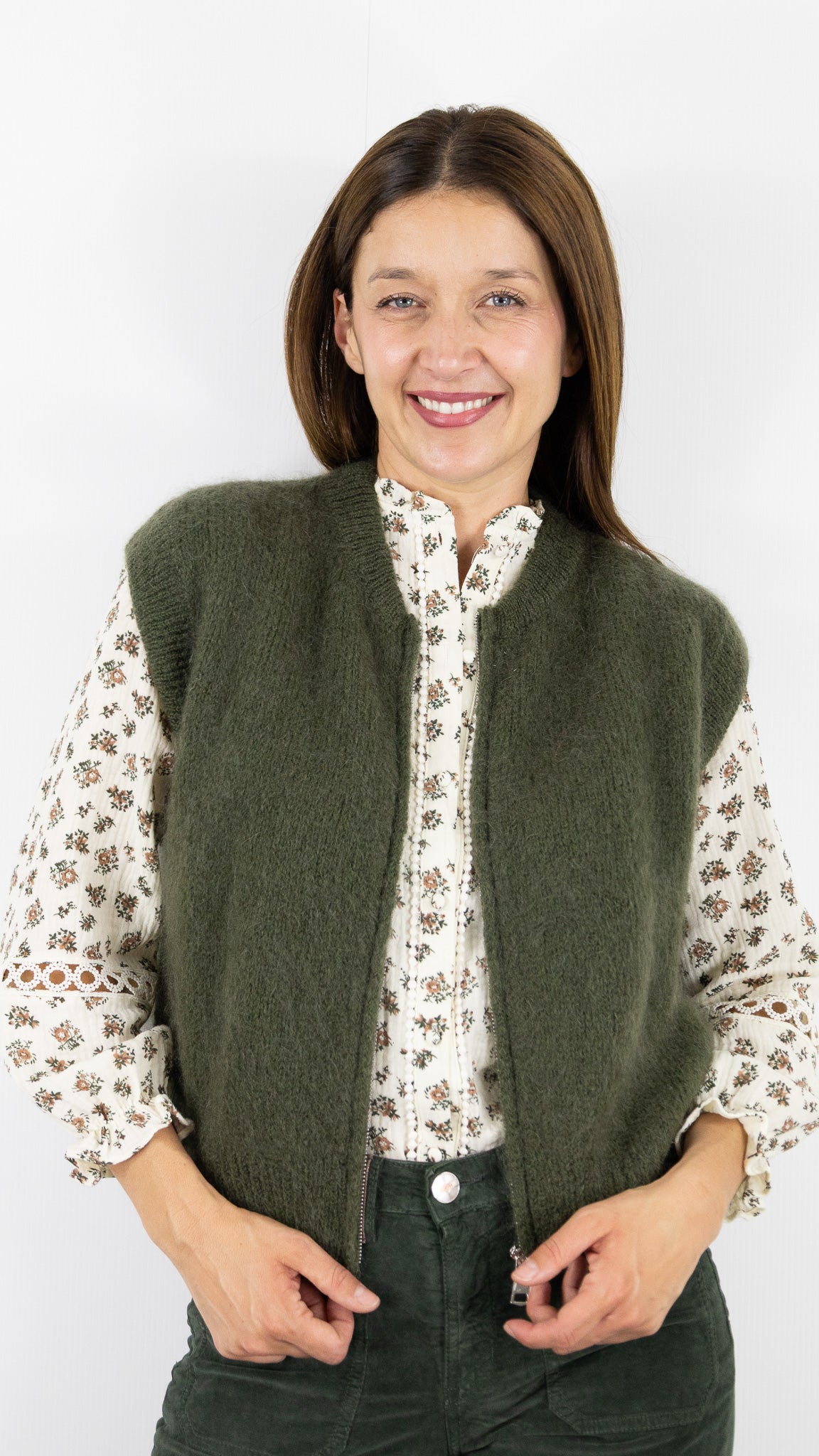 CARDIGAN ZIPPE EN MOHAIR NAIS 24144#COLOR_KAKI