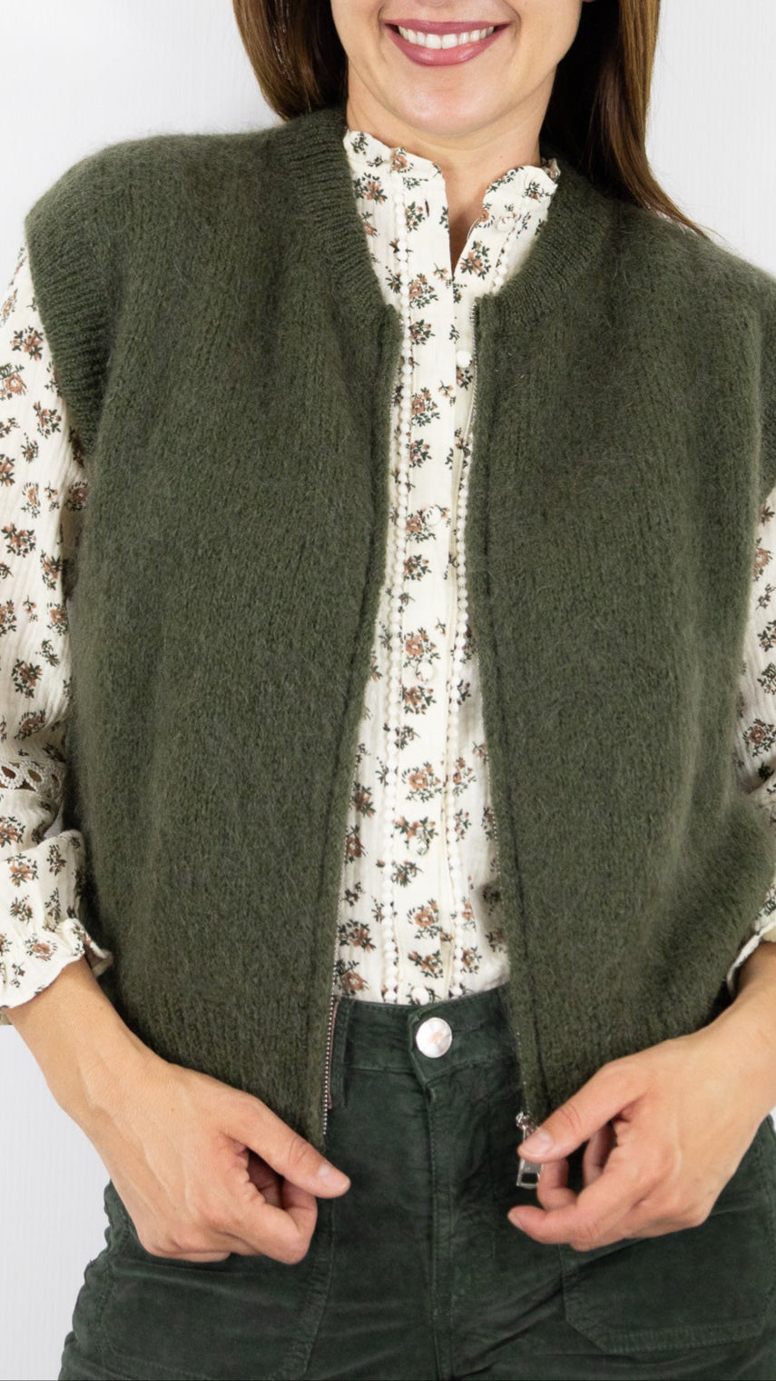 CARDIGAN ZIPPE EN MOHAIR NAIS 24144#COLOR_KAKI