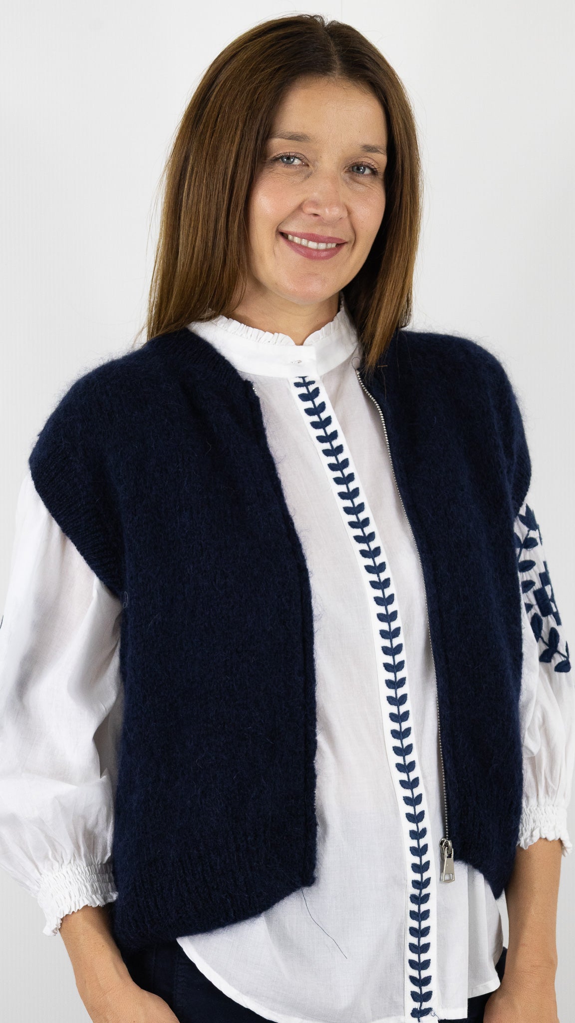CARDIGAN ZIPPE EN MOHAIR NAIS 24144#COLOR_MARINE