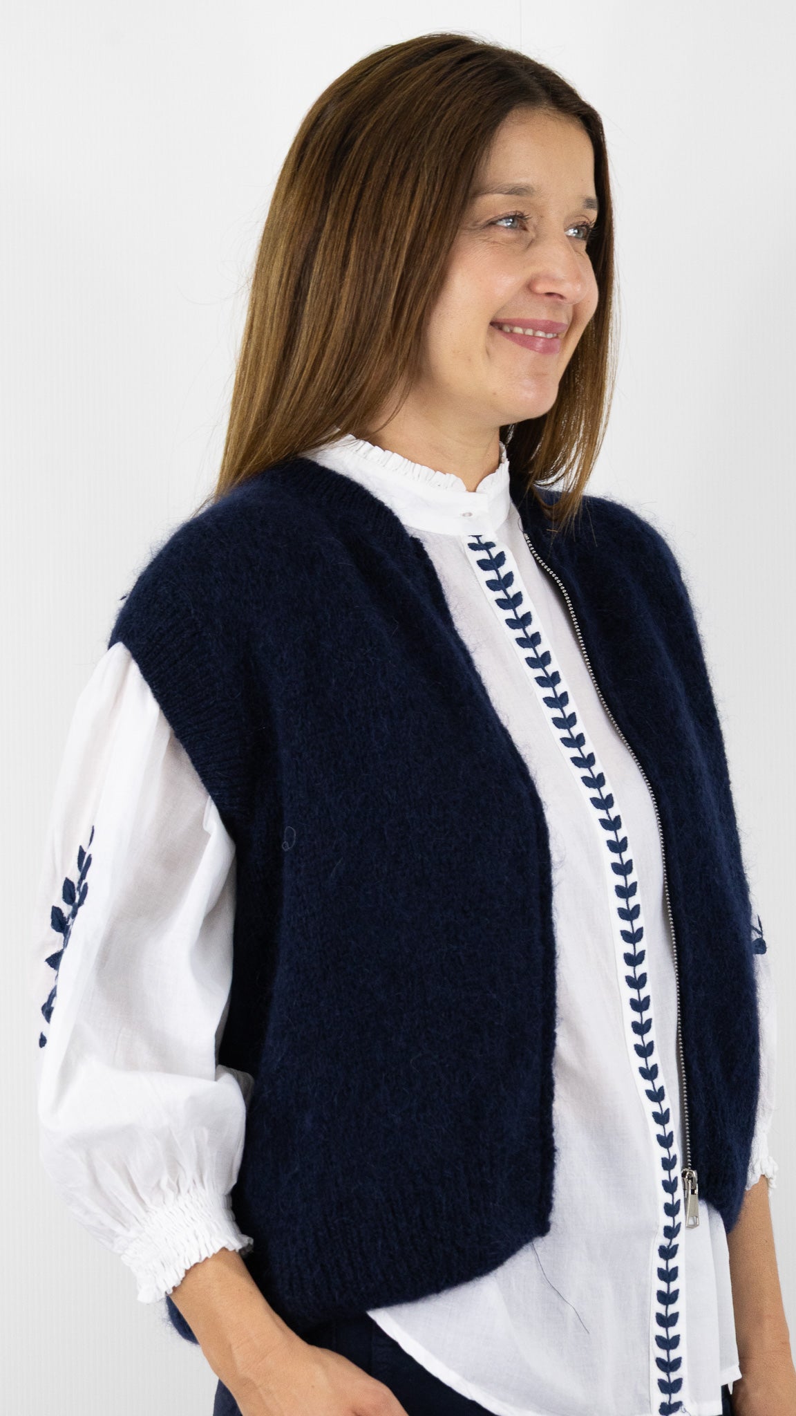 CARDIGAN ZIPPE EN MOHAIR NAIS 24144#COLOR_MARINE