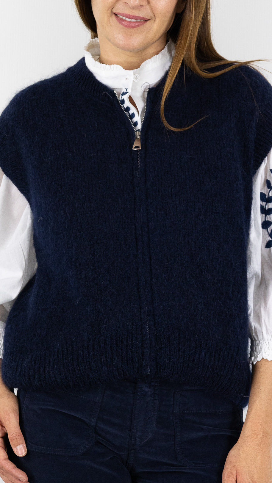 CARDIGAN ZIPPE EN MOHAIR NAIS 24144#COLOR_MARINE
