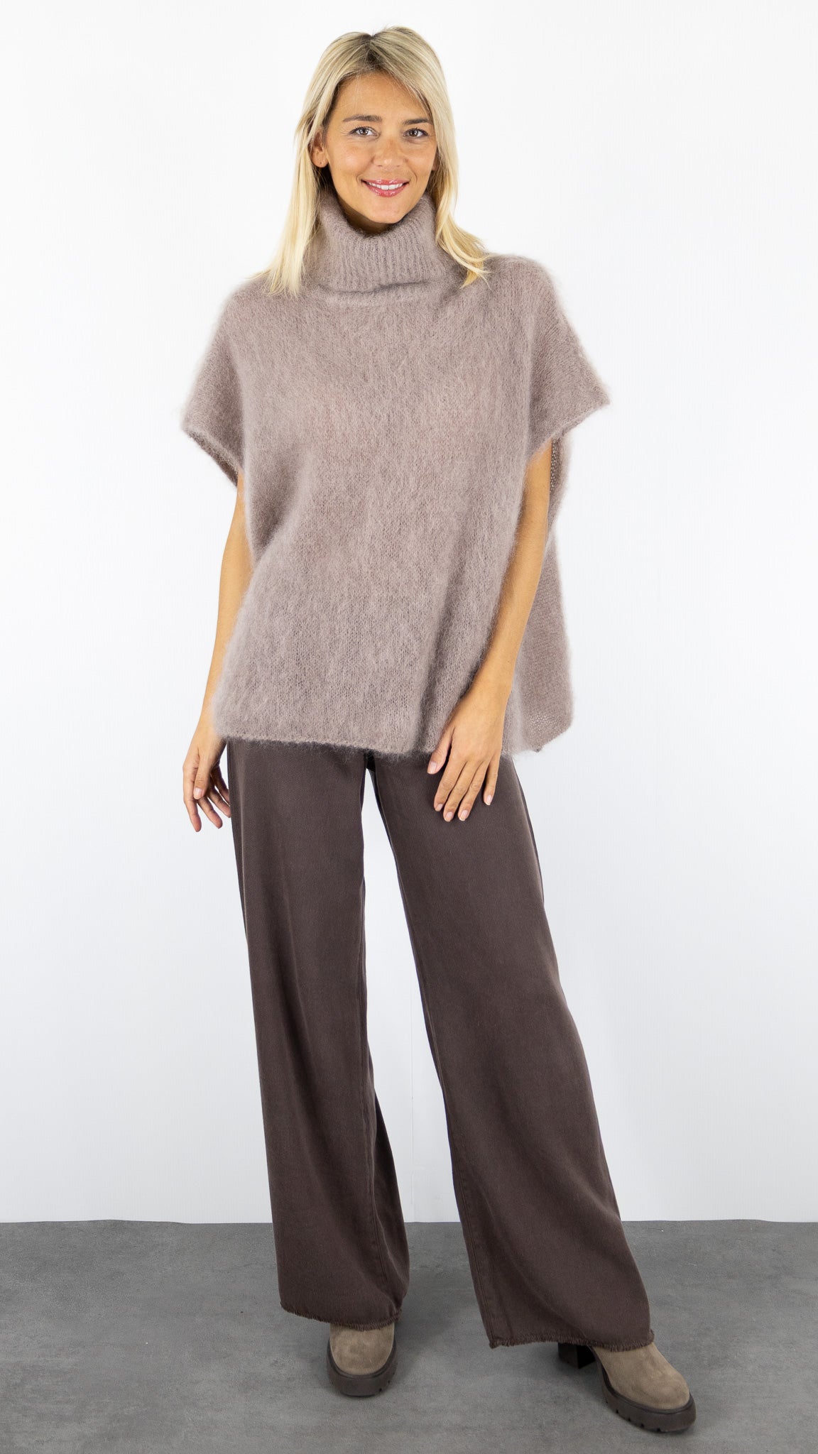 PULL COL ROULE SANS MANCHES AMPLE 24226 ANDROMEDE#color_TAUPE