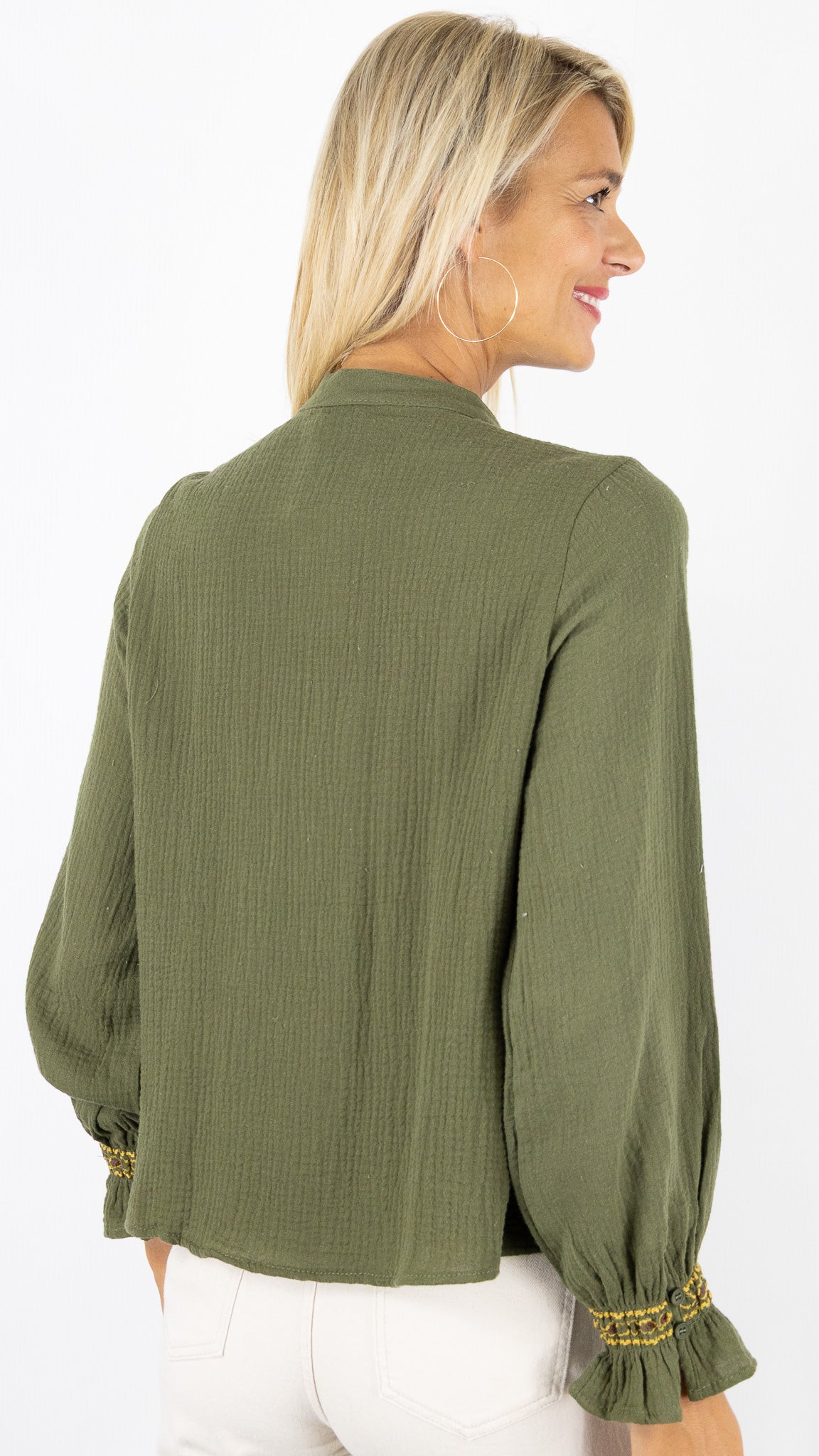 CHEMISE BRODEE EN GAZE DE COTON OCRE LILI ET LALA 24266#COLOR_KAKI