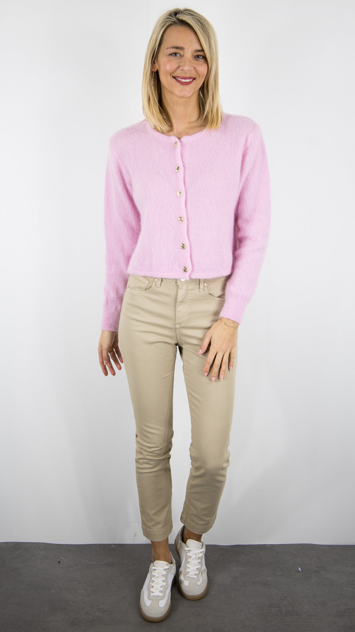 CARDIGAN COURT EN KID MOHAIR POUR FEMME ANDROMEDE 24288#COLOR_ROSE CLAIR