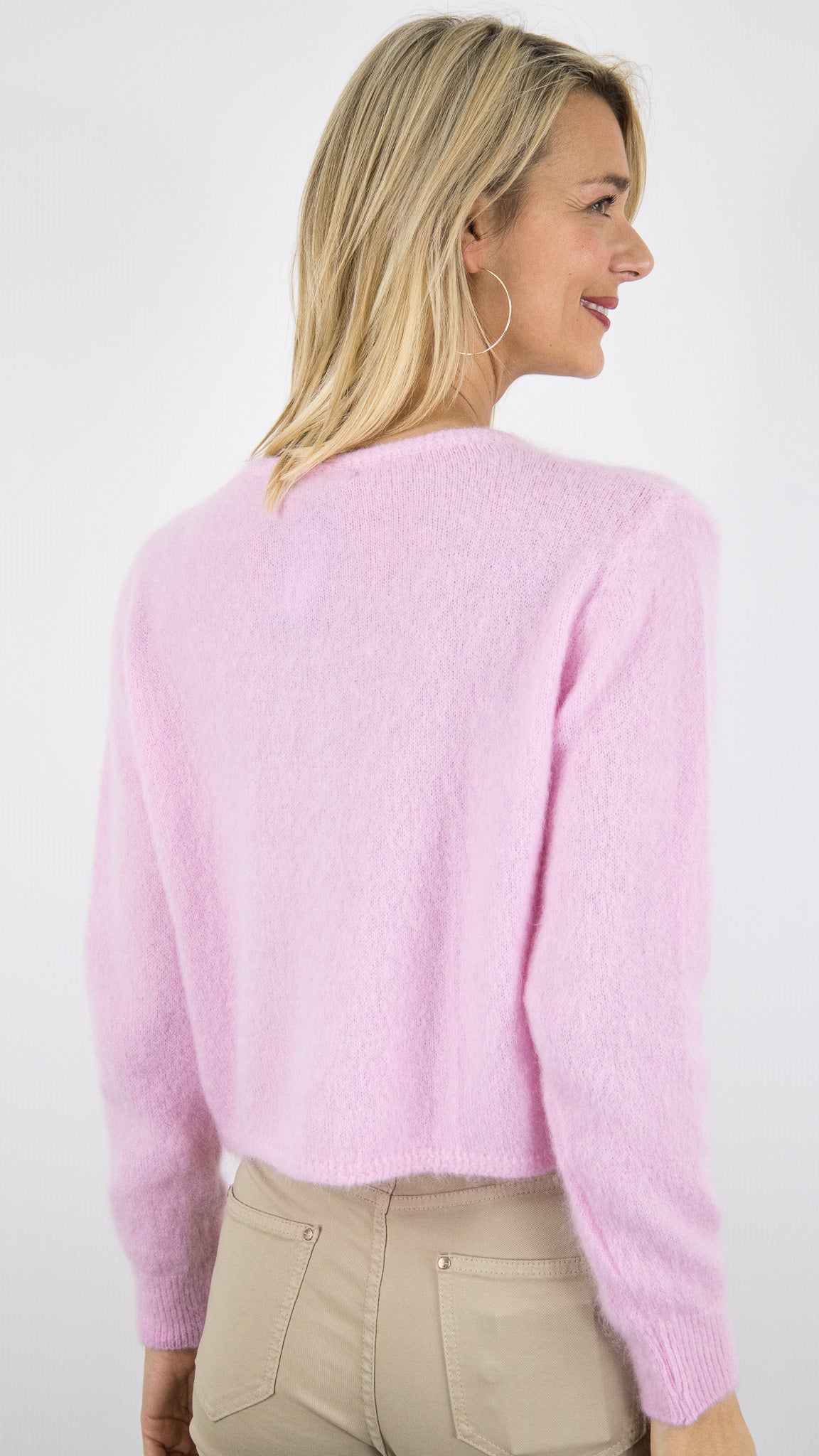 CARDIGAN COURT EN KID MOHAIR POUR FEMME ANDROMEDE 24288#COLOR_ROSE CLAIR