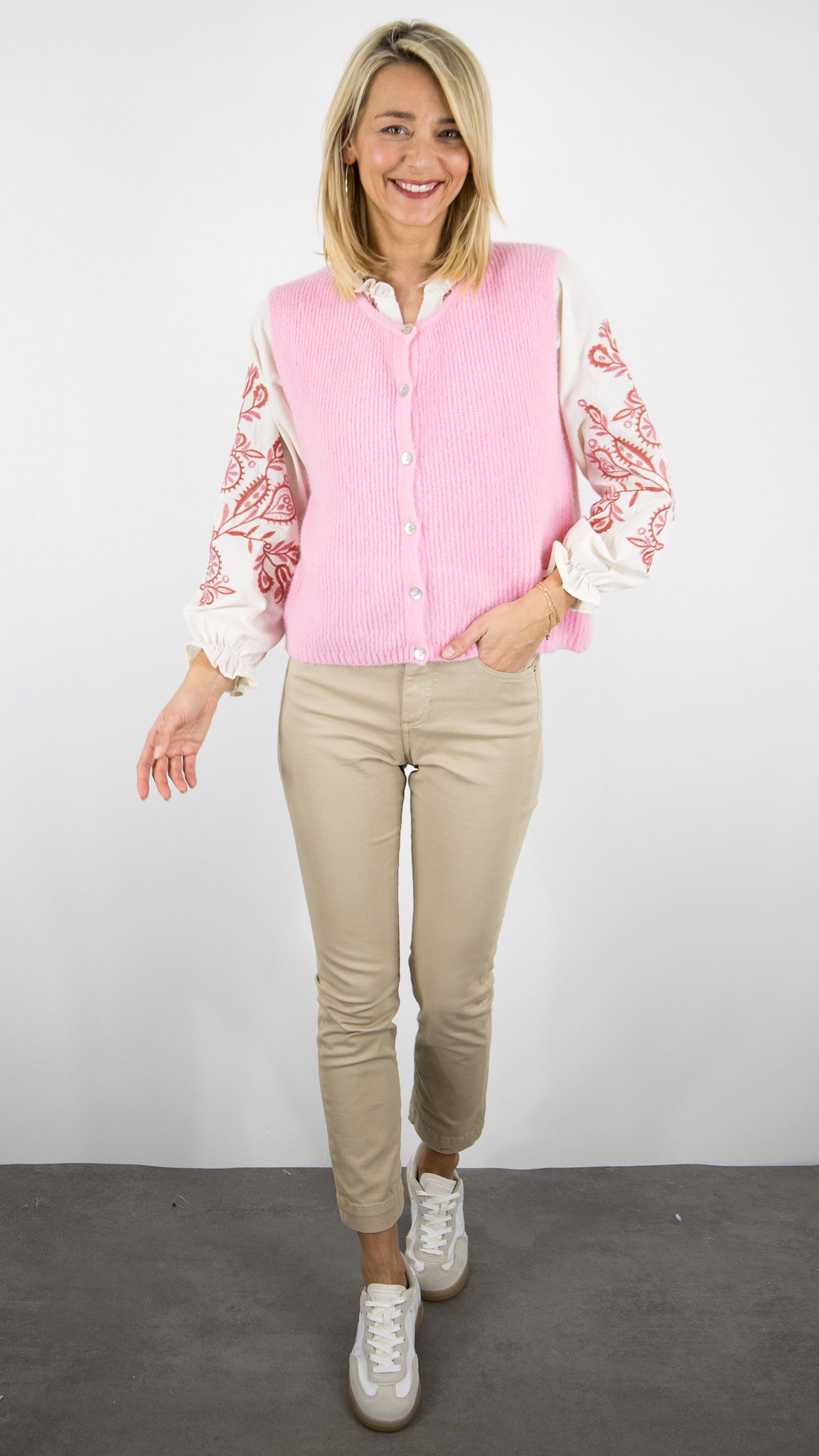 GILET V SANS MANCHES POUR FEMME  ANDROMEDE 24699#COLOR_ROSE BABY