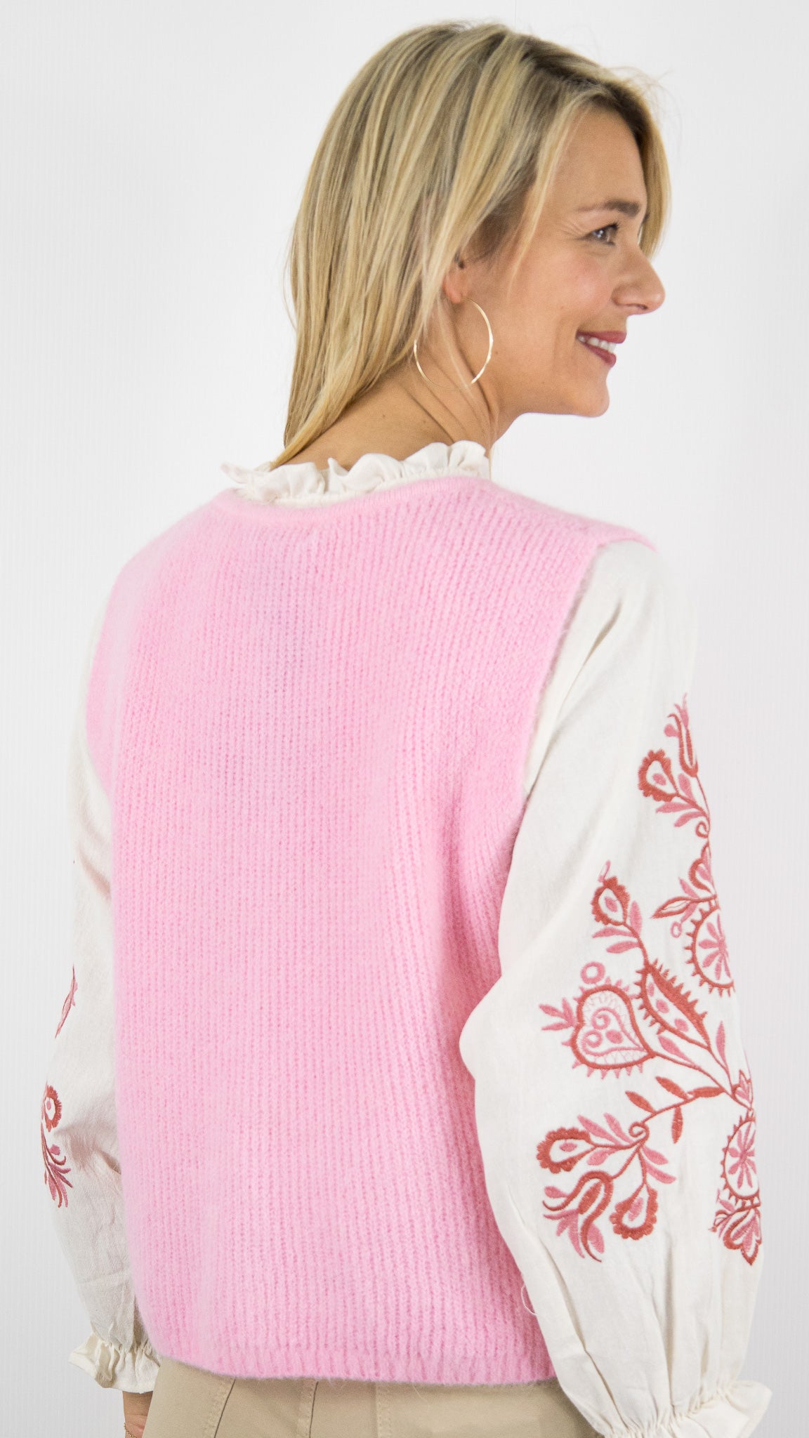 GILET V SANS MANCHES POUR FEMME  ANDROMEDE 24699#COLOR_ROSE BABY