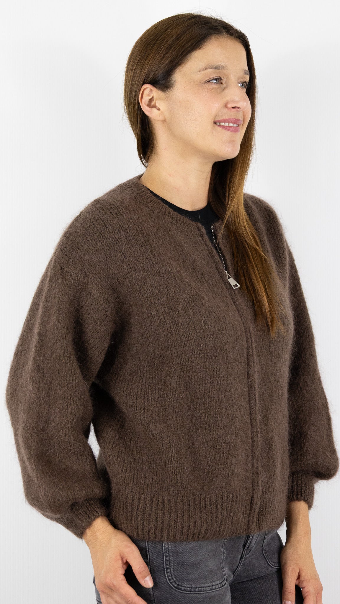 CARDIGAN ZIPPE FEMME NAIS 25060#COLOR_CHOCO