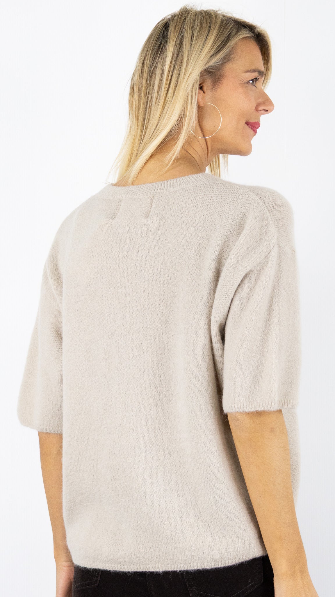 PULL COL ROND MANCHES COURTES STUDIO PARISIEN 25061#COLOR_BEIGE