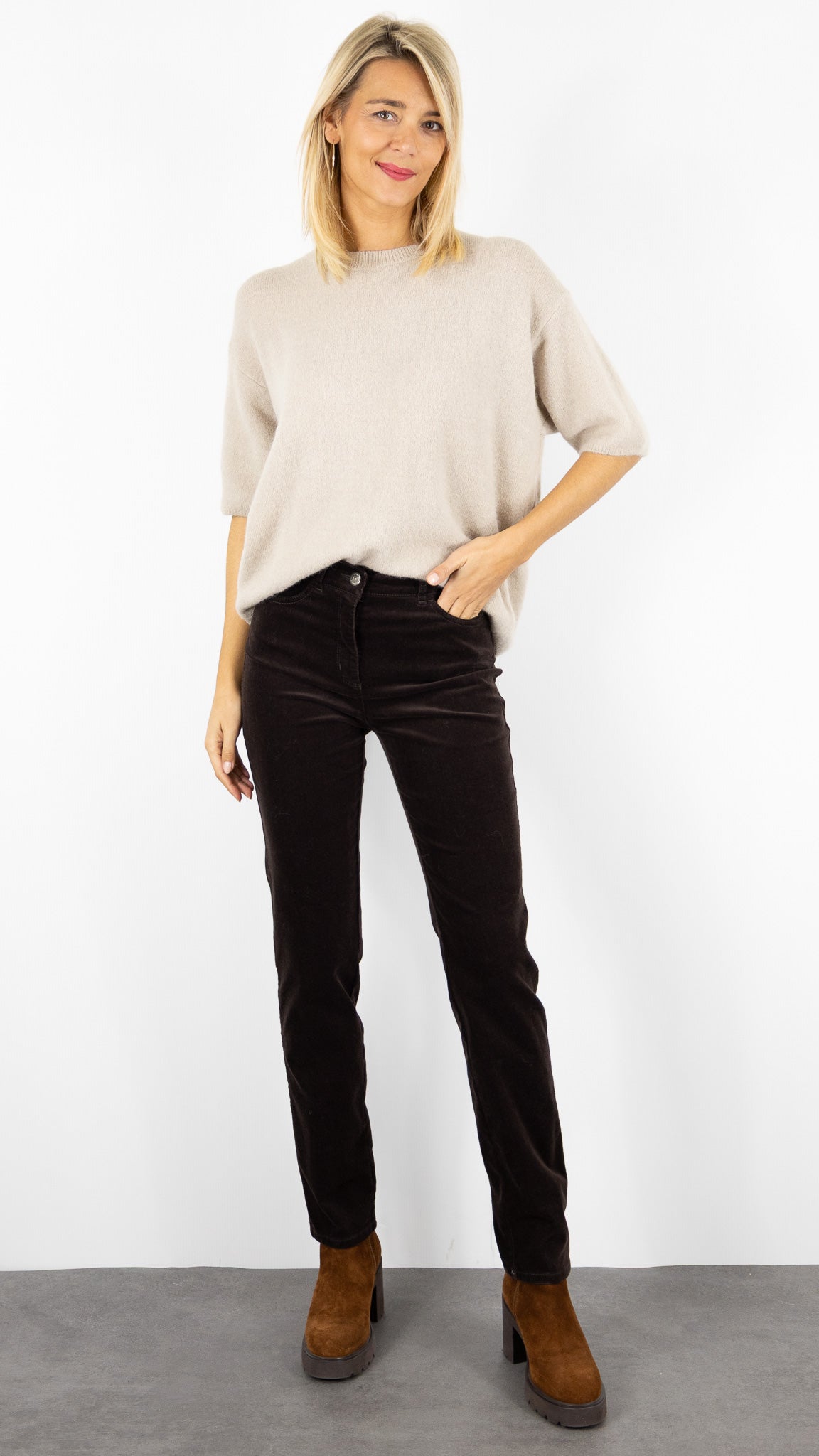 PULL COL ROND MANCHES COURTES STUDIO PARISIEN 25061#COLOR_BEIGE