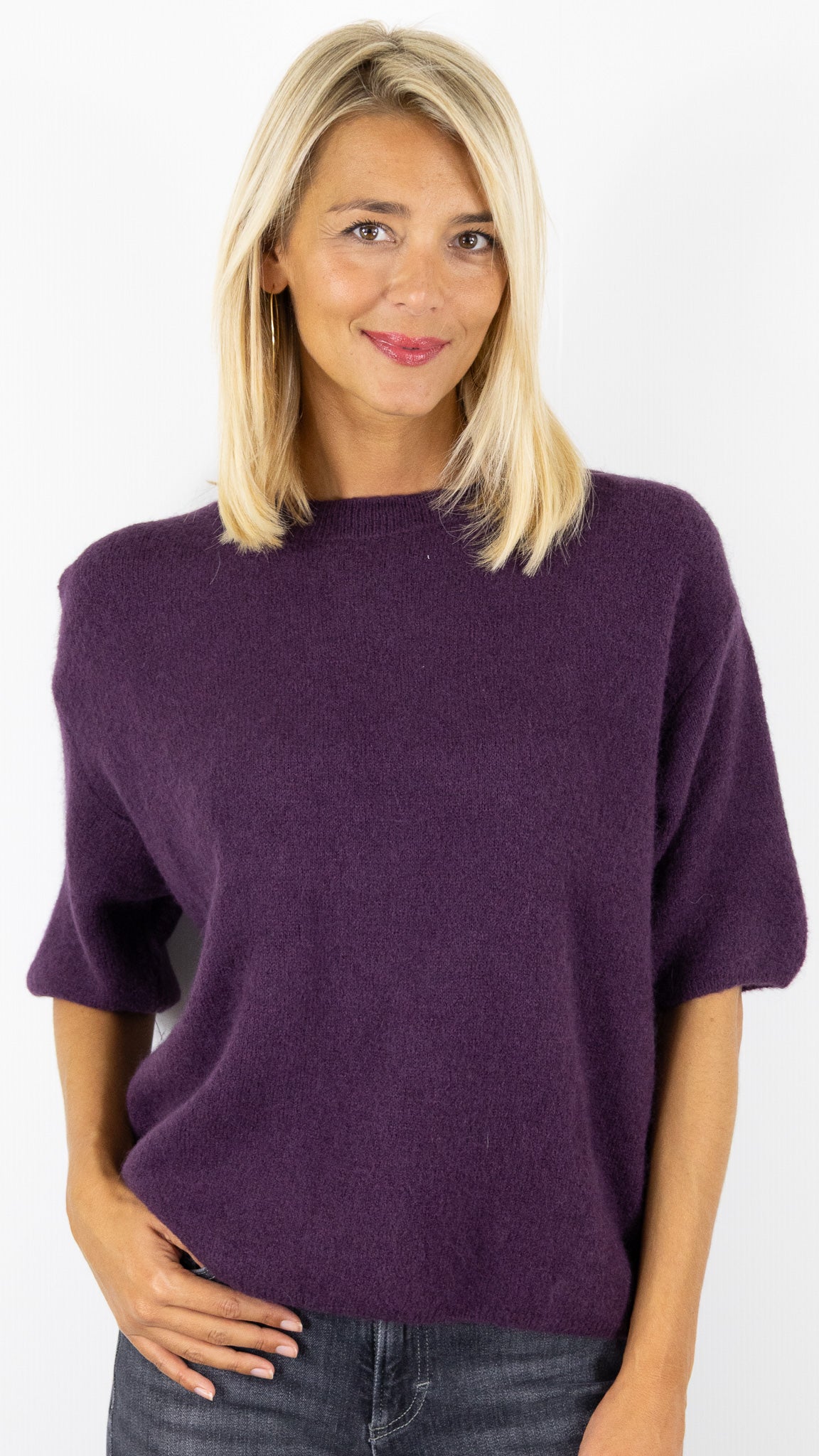 PULL COL ROND MANCHES COURTES STUDIO PARISIEN 25061#COLOR_PRUNE