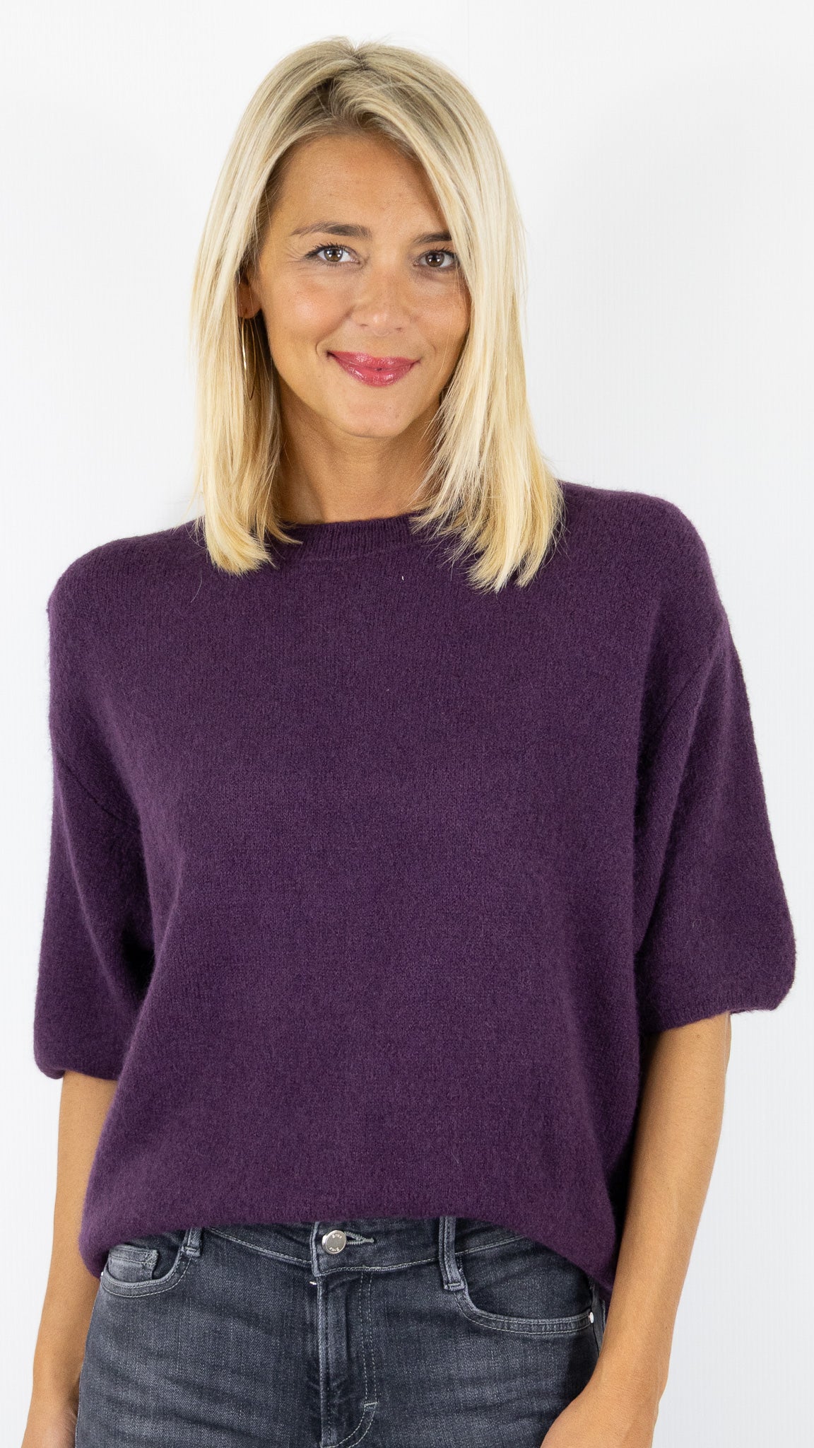 PULL COL ROND MANCHES COURTES STUDIO PARISIEN 25061#COLOR_PRUNE