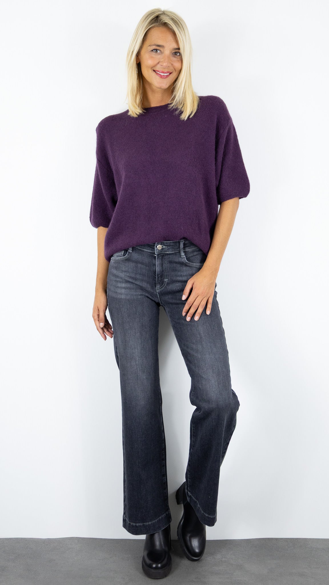 PULL COL ROND MANCHES COURTES STUDIO PARISIEN 25061#COLOR_PRUNE