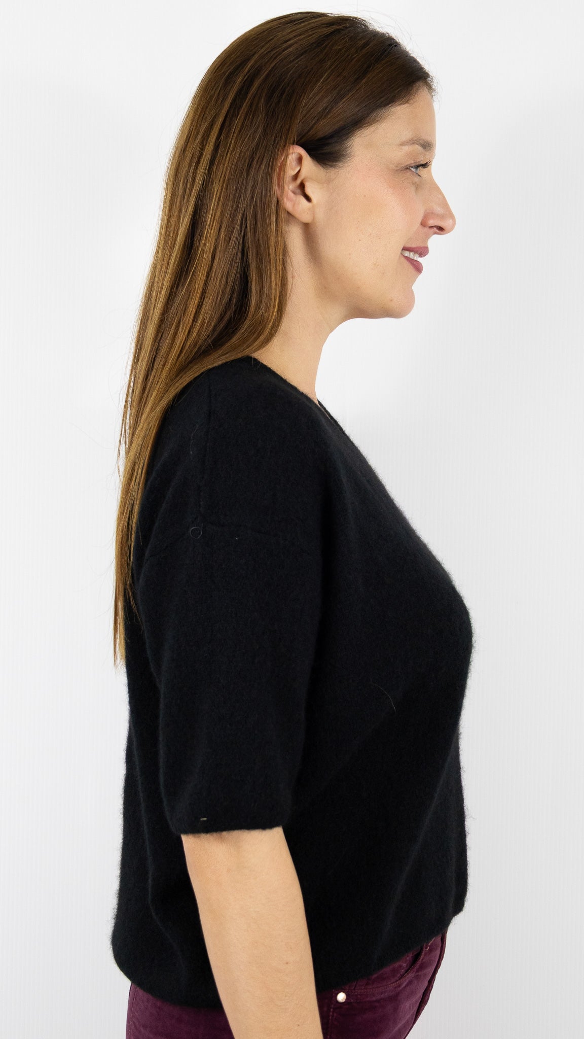 PULL COL V MANCHES 3/4 FEMME EN BABY ALPAGA STUDIO PARISIEN 25062#COLOR_NOIR