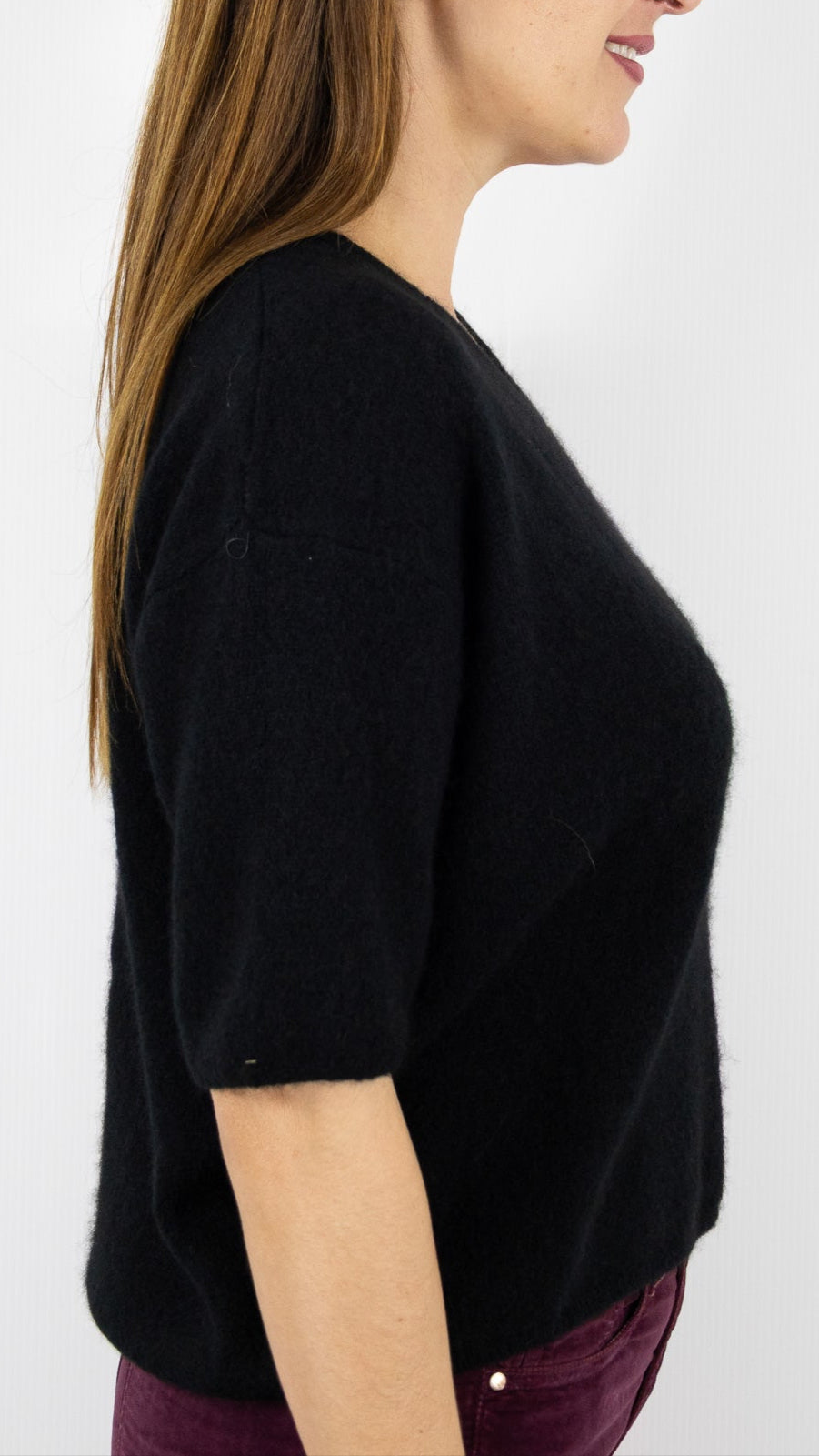 PULL COL V MANCHES 3/4 FEMME EN BABY ALPAGA STUDIO PARISIEN 25062#COLOR_NOIR