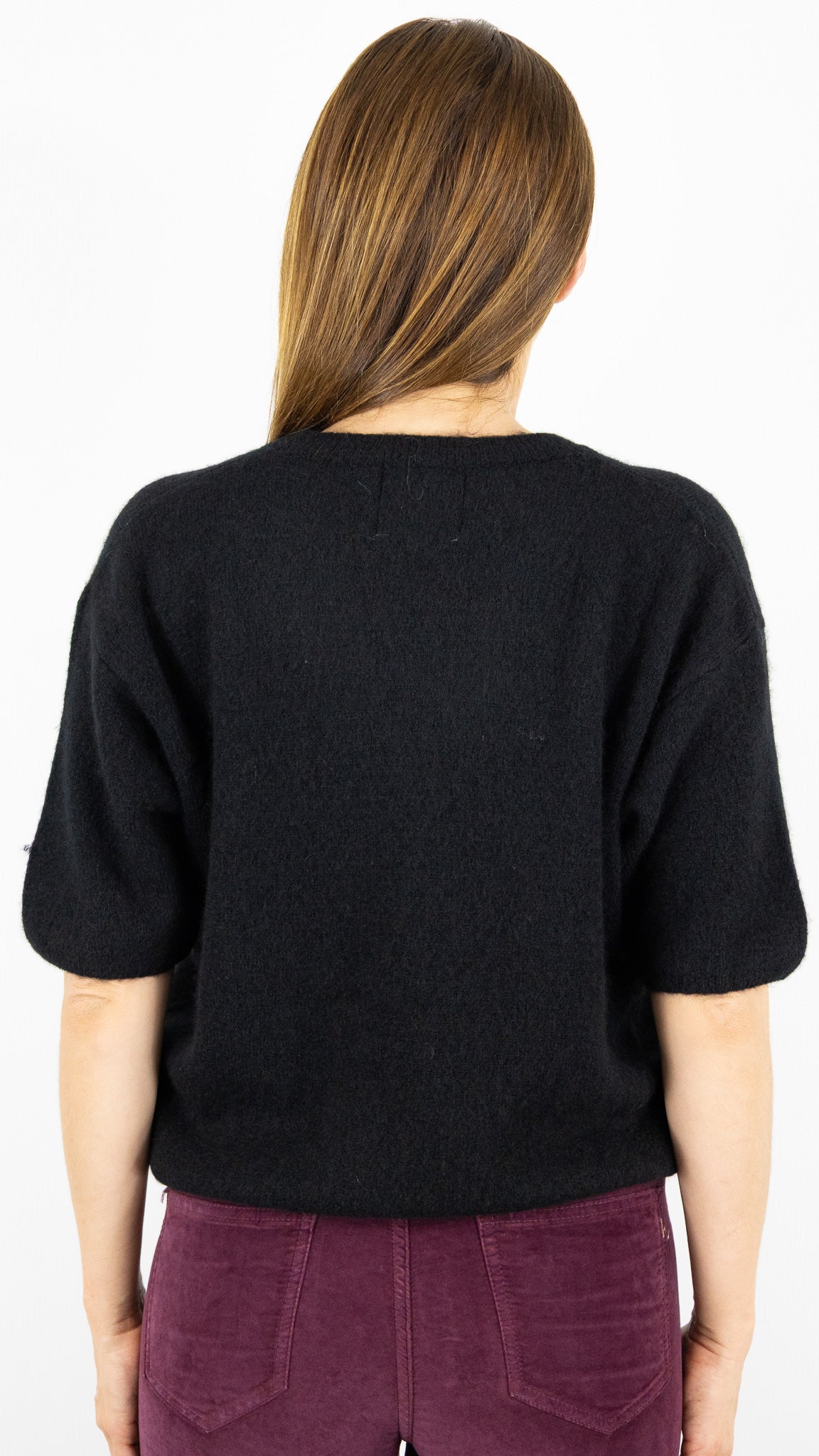 PULL COL V MANCHES 3/4 FEMME EN BABY ALPAGA STUDIO PARISIEN 25062#COLOR_NOIR