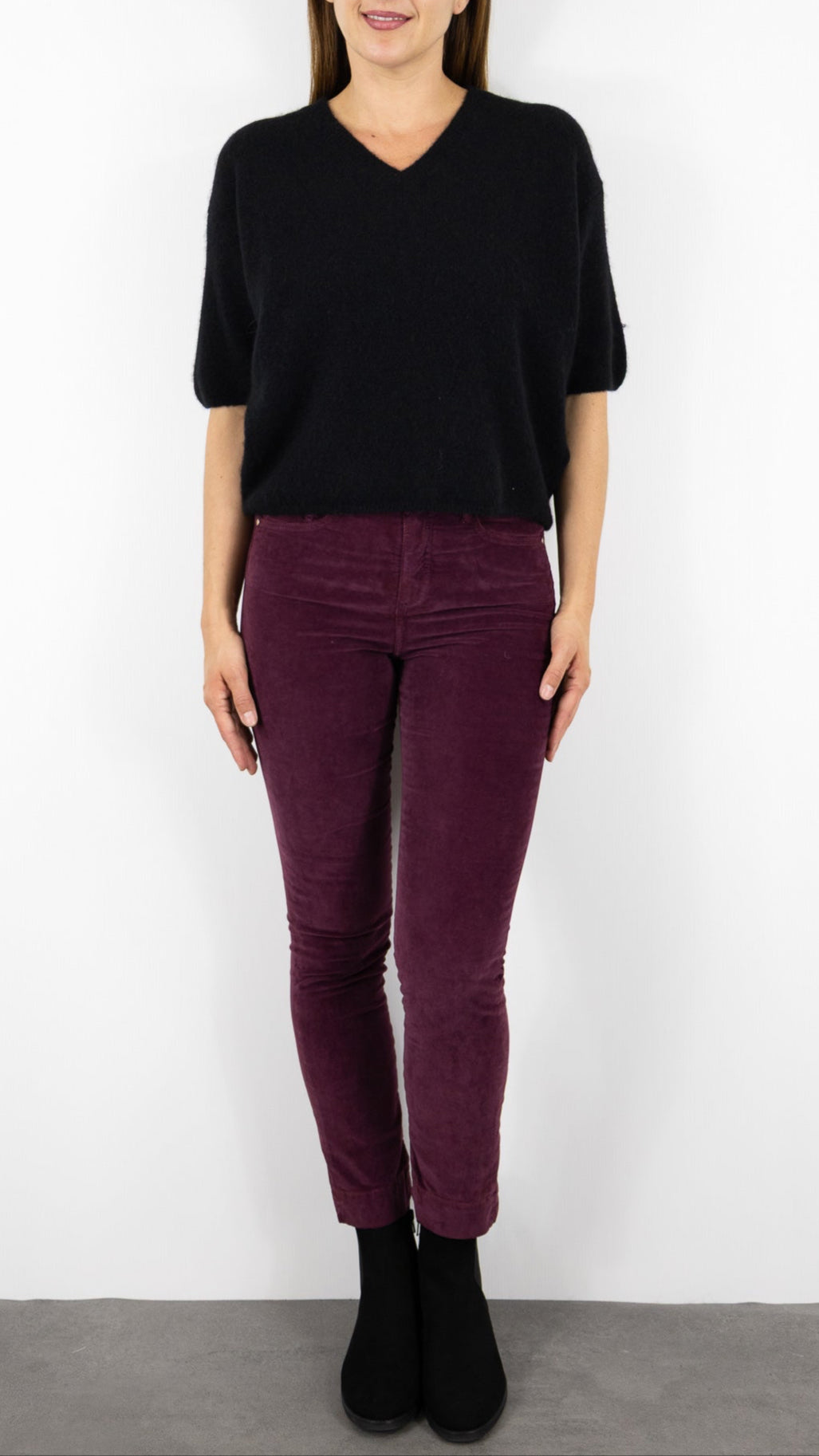 PULL COL V MANCHES 3/4 FEMME EN BABY ALPAGA STUDIO PARISIEN 25062#COLOR_NOIR