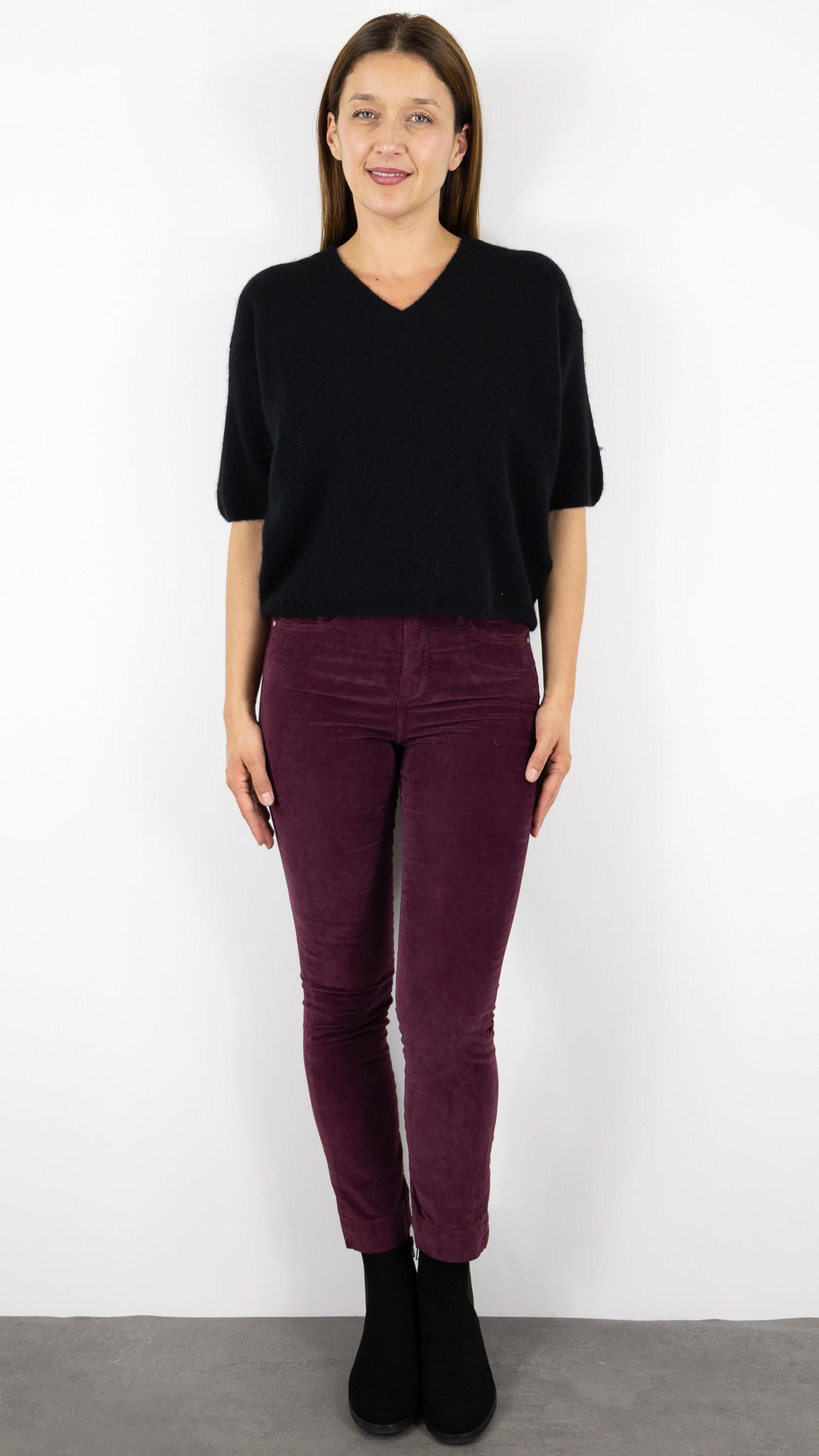 PULL COL V MANCHES 3/4 FEMME EN BABY ALPAGA STUDIO PARISIEN 25062#COLOR_NOIR