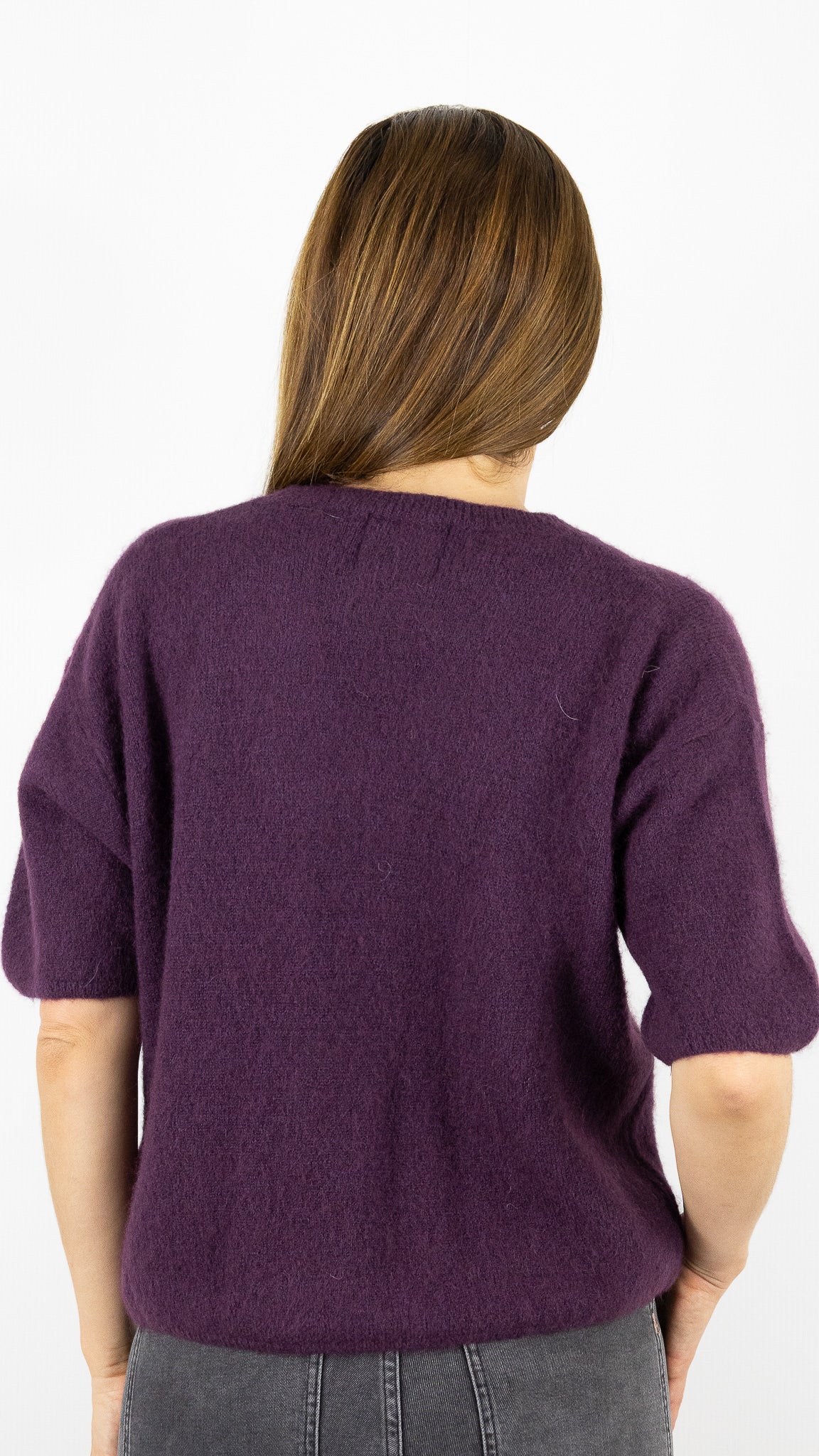 PULL COL V MANCHES 3/4 FEMME EN BABY ALPAGA STUDIO PARISIEN 25062#COLOR_PRUNE