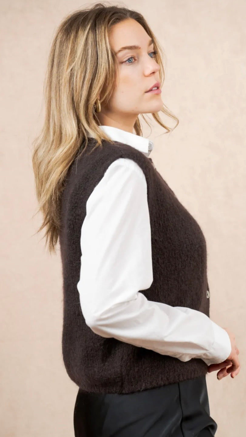 GILET SANS MANCHES EN KID MOHAIR POUR FEMME NAIS KM25069#COLOR_CHOCO