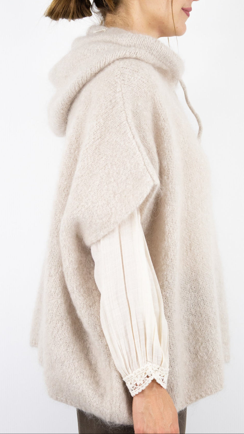 PULL MANCHES COURTES AMPLE A CAPUCHE NAIS 25083#COLOR_BEIGE