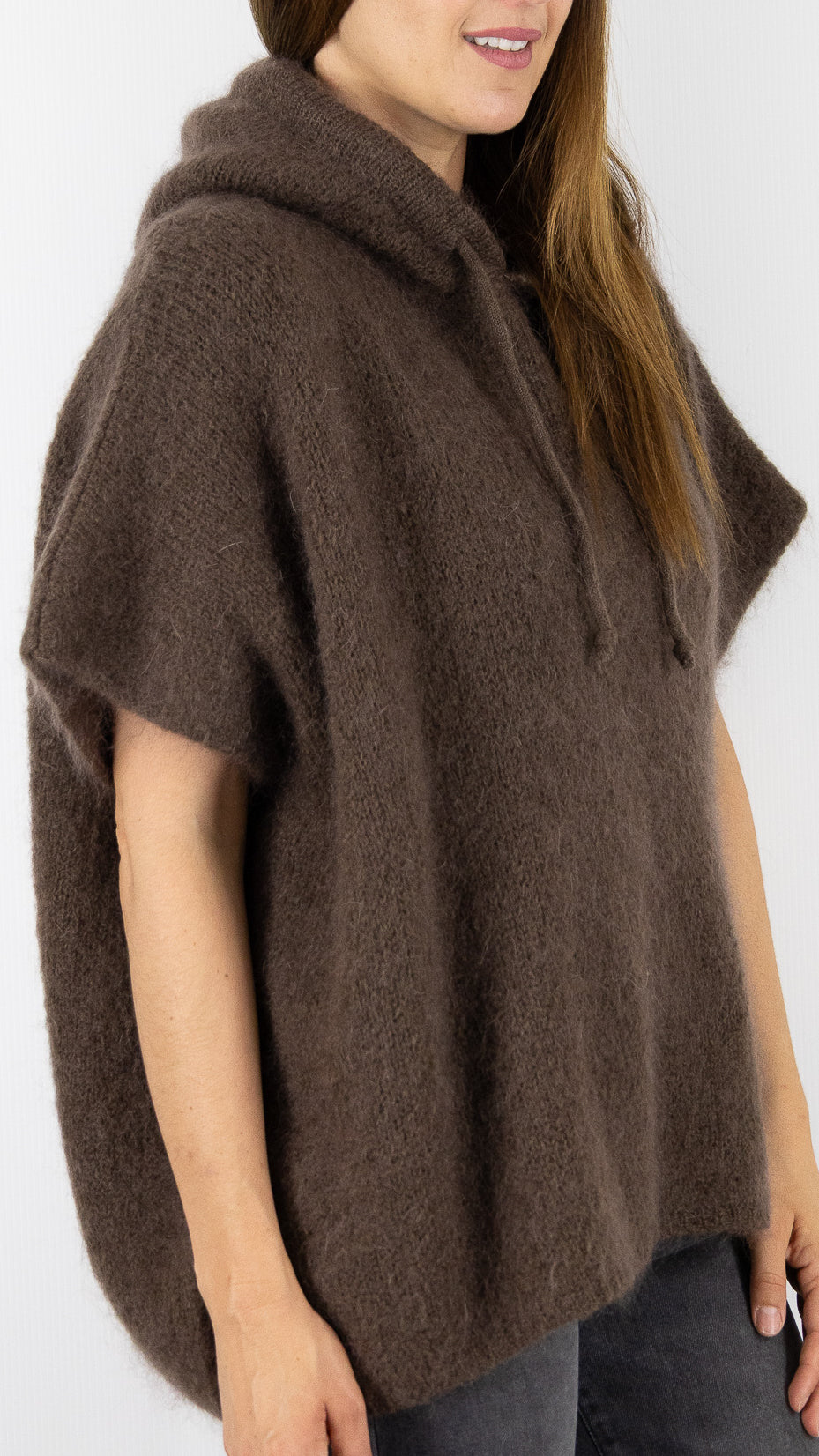 PULL MANCHES COURTES AMPLE A CAPUCHE NAIS 25083#COLOR_CHOCO