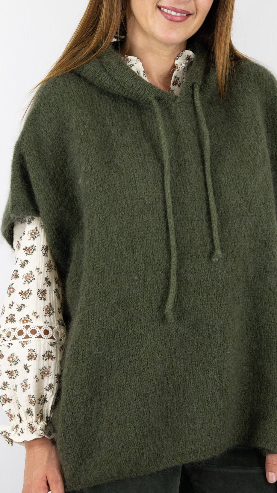 PULL MANCHES COURTES AMPLE A CAPUCHE NAIS 25083#COLOR_KAKI