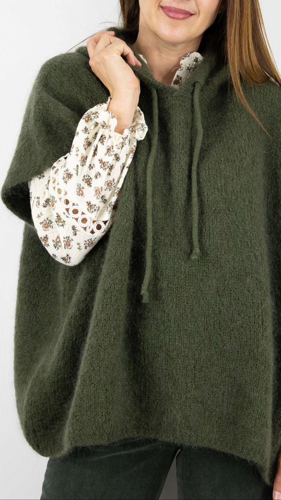 PULL MANCHES COURTES AMPLE A CAPUCHE NAIS 25083#COLOR_KAKI