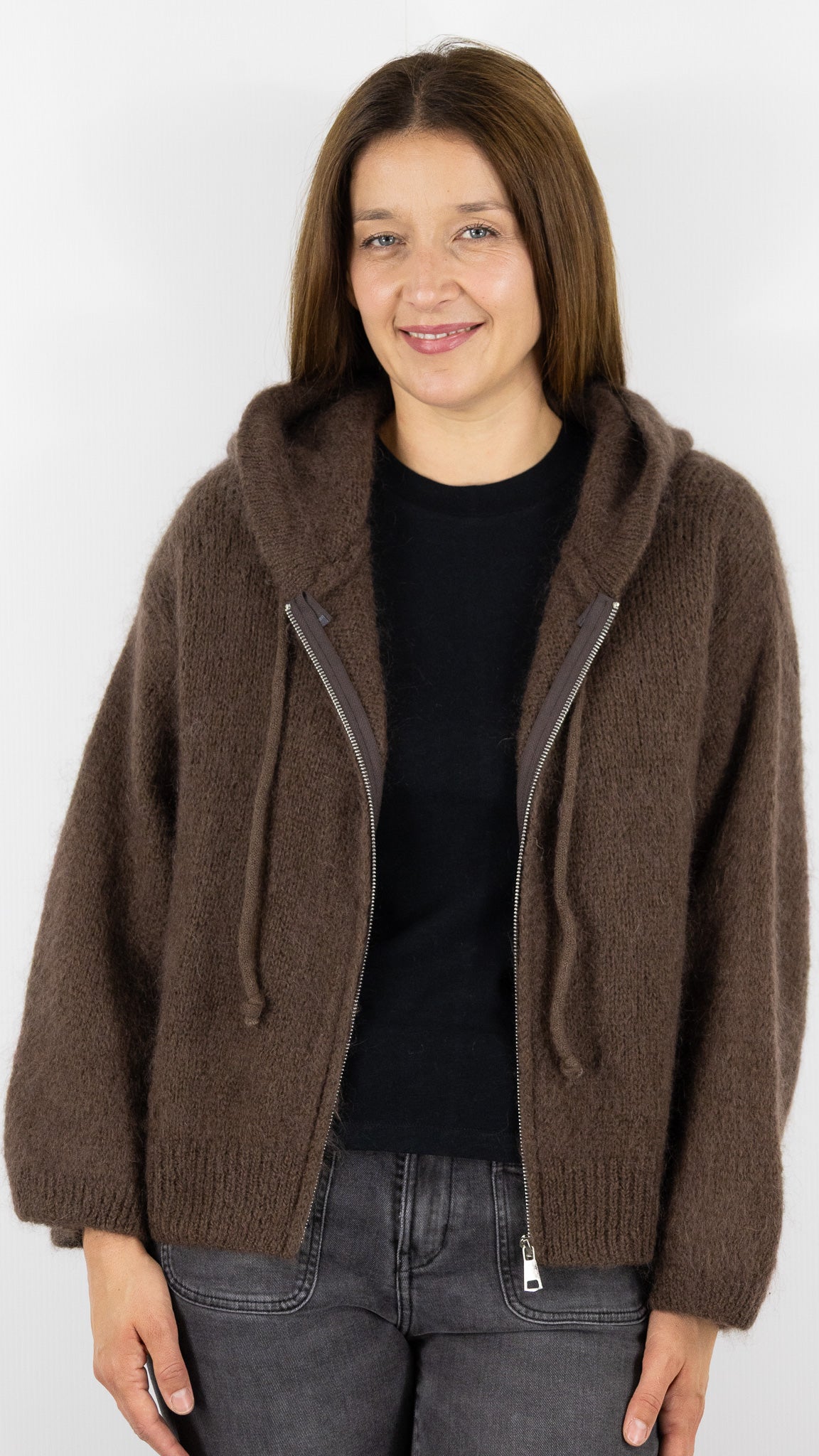 GILET ZIPPE A CAPUCHE NAIS 25090#COLOR_CHOCO
