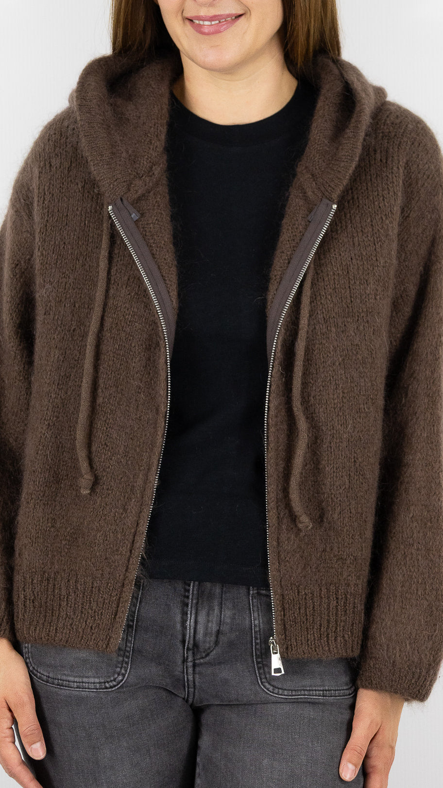 GILET ZIPPE A CAPUCHE NAIS 25090#COLOR_CHOCO