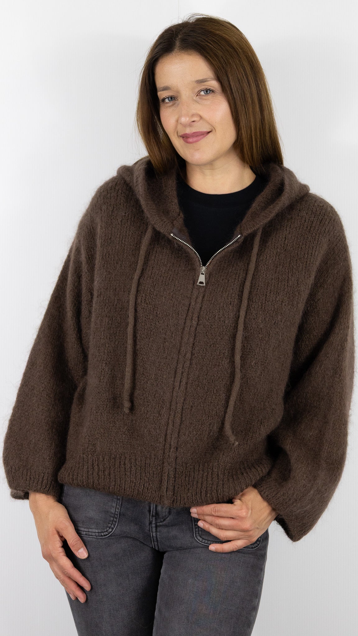 GILET ZIPPE A CAPUCHE NAIS 25090#COLOR_CHOCO