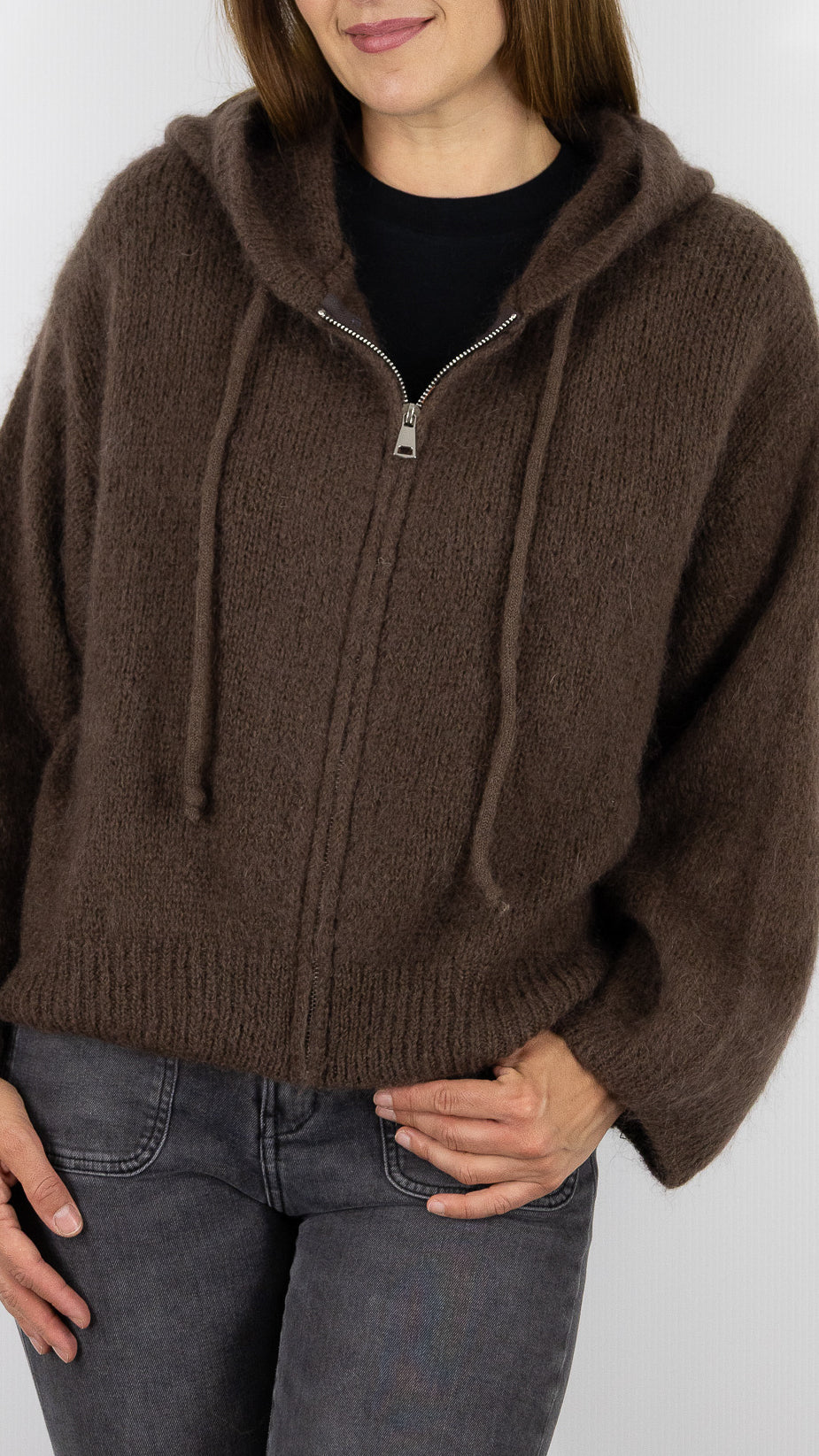 GILET ZIPPE A CAPUCHE NAIS 25090#COLOR_CHOCO