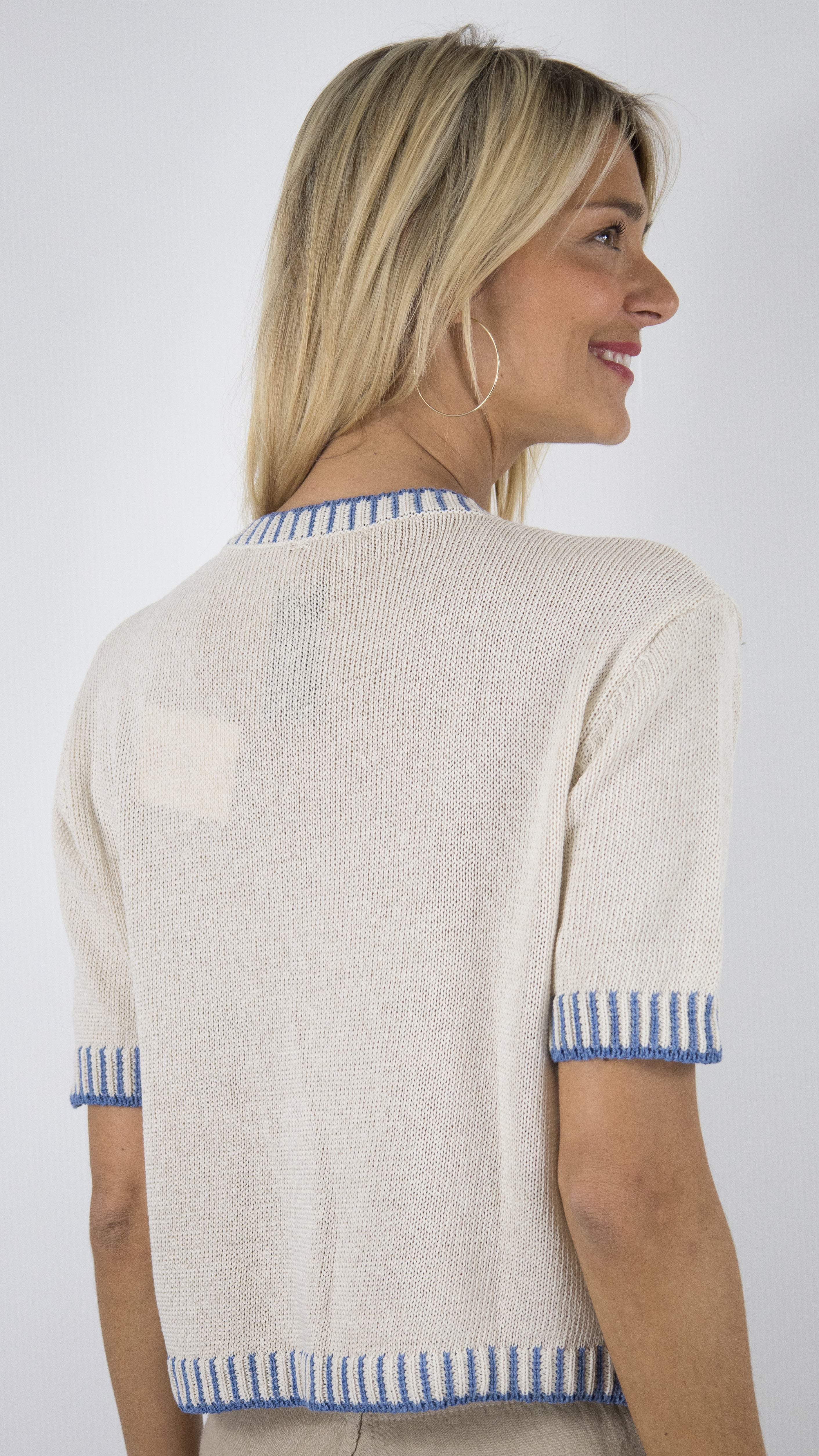 CARDIGAN MANCHES COURTES EN COTON BEIGE AVEC 2 POCHES NAIS 25146