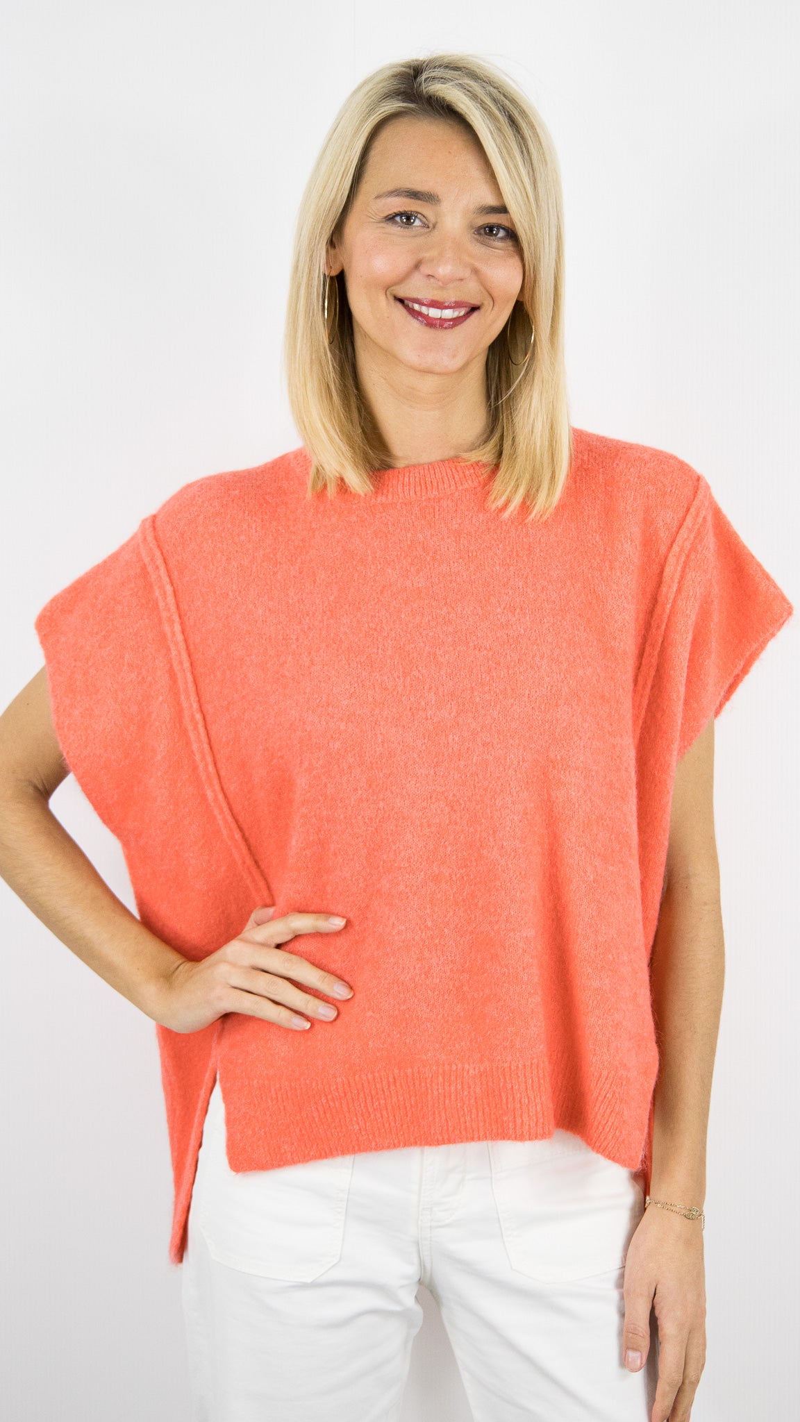 PULL AMPLE MANCHES COURTES FEMME STUDIO PARISIEN 25195#COLOR_ABRICOT