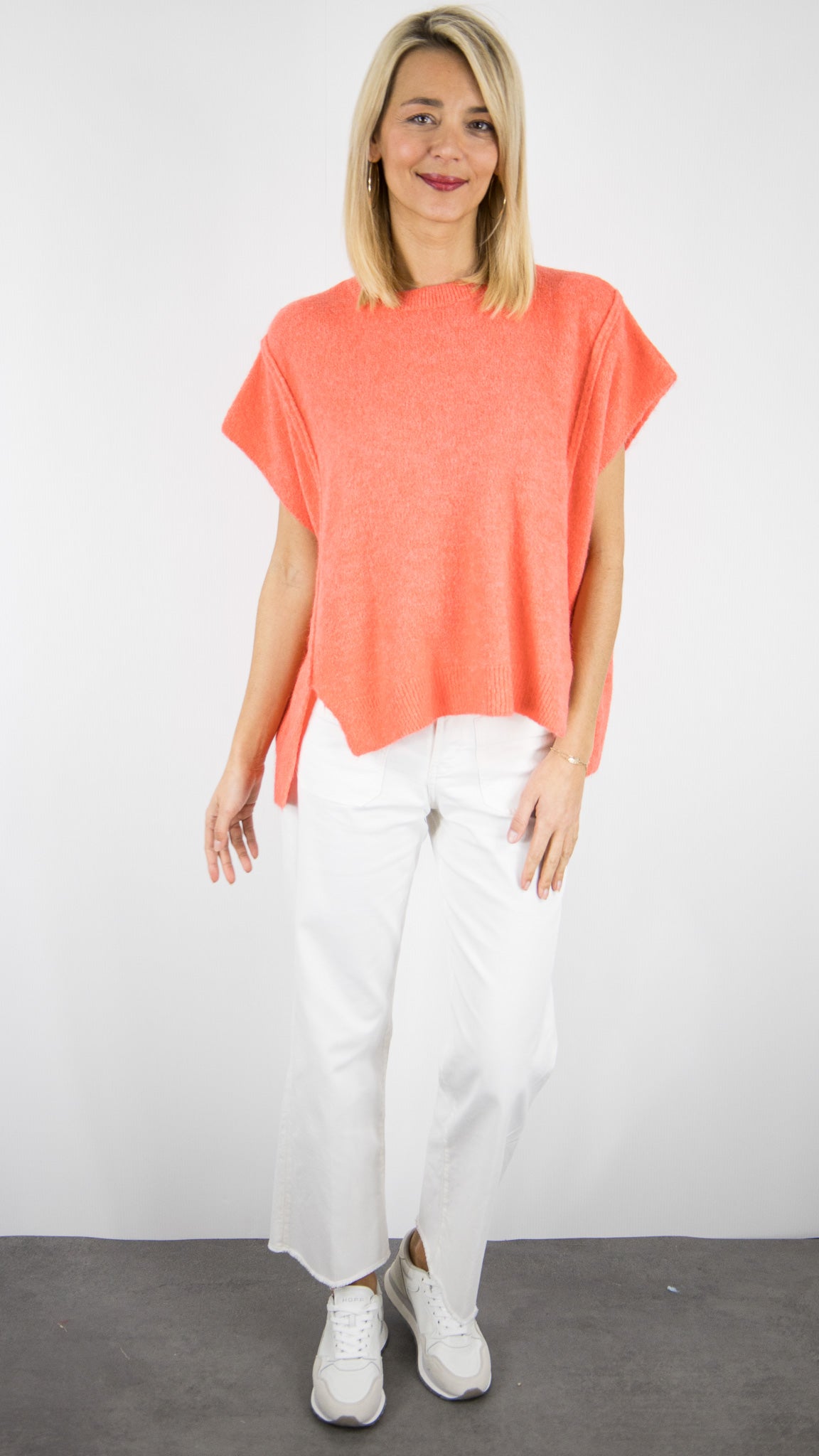 PULL AMPLE MANCHES COURTES FEMME STUDIO PARISIEN 25195#COLOR_ABRICOT