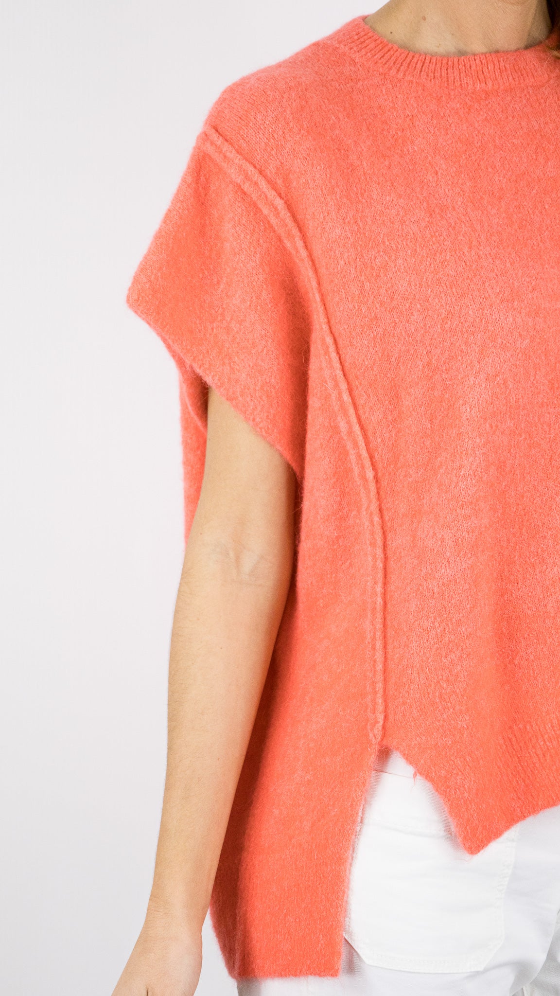 PULL AMPLE MANCHES COURTES FEMME STUDIO PARISIEN 25195#COLOR_ABRICOT