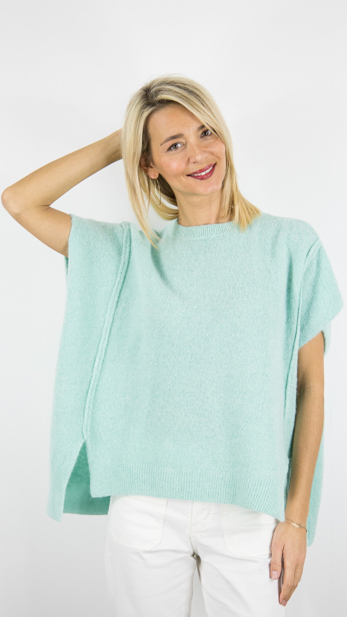 PULL AMPLE MANCHES COURTES FEMME STUDIO PARISIEN 25195#COLOR_MINT
