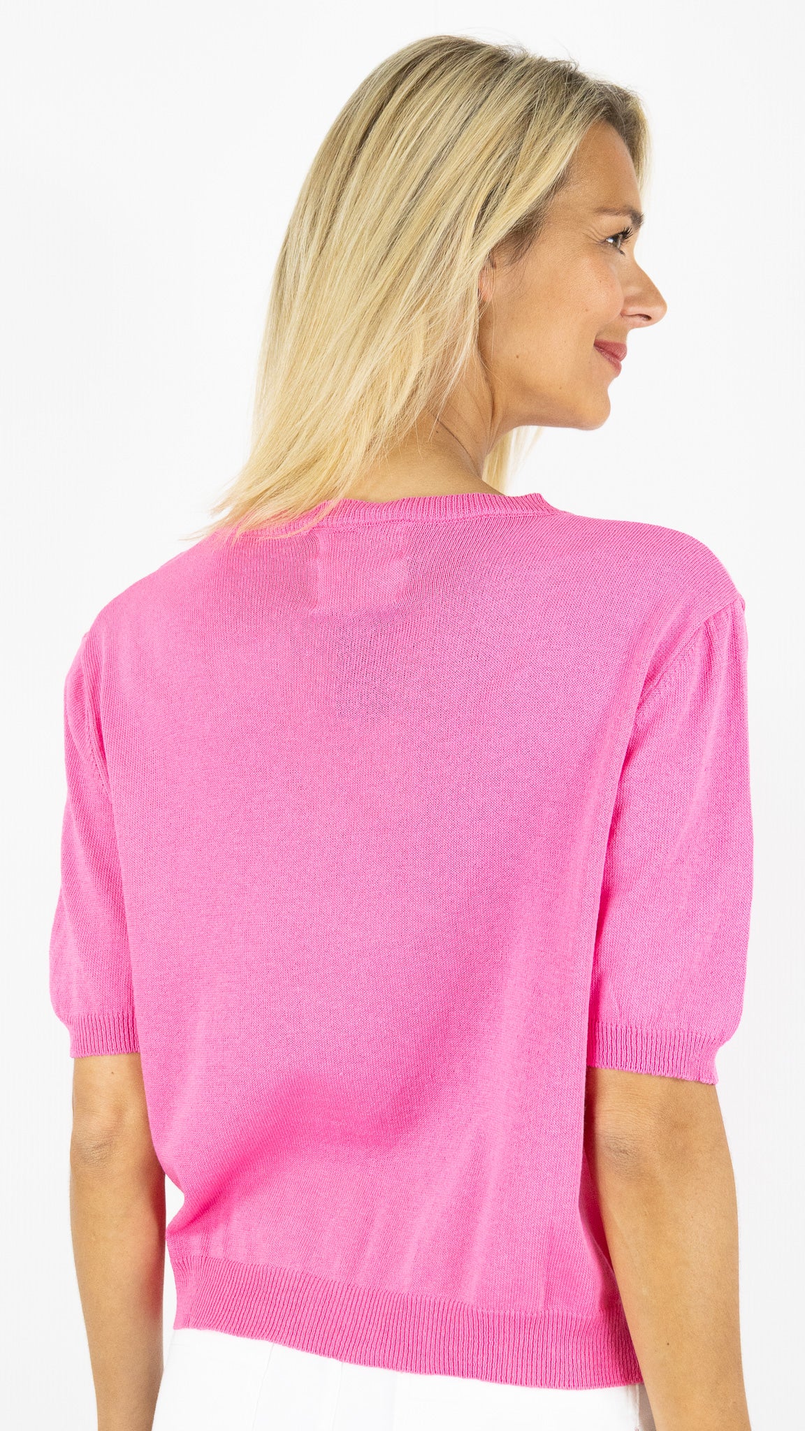 PULL COL ROND EN COTON STUDIO PARISIEN 2525#COLOR_FUSHIA