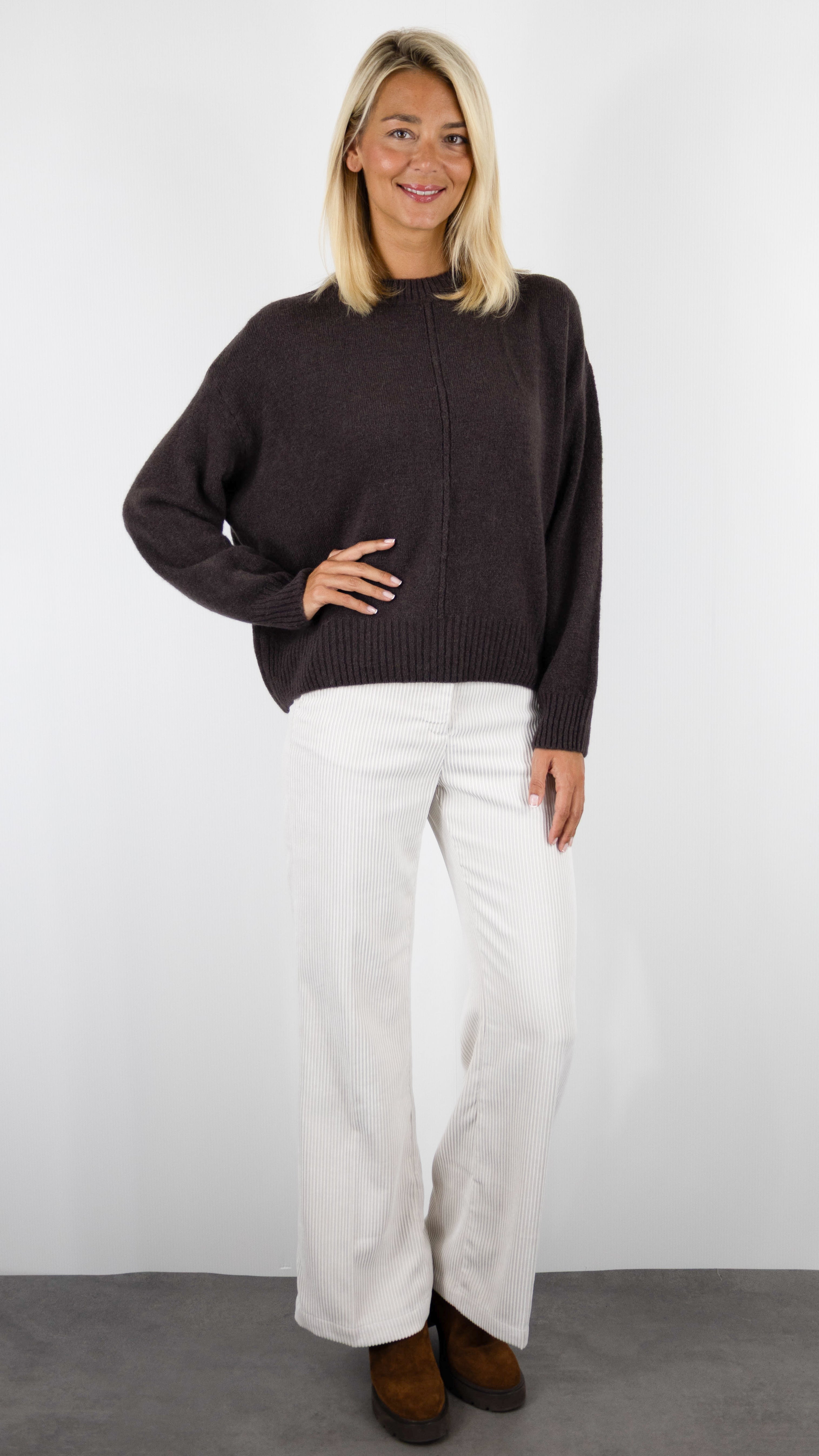 PULL COL ROND AMPLE EN ALPAGA POUR FEMME STUDIO PARISIEN 25570#COLOR_DARK CHOCO