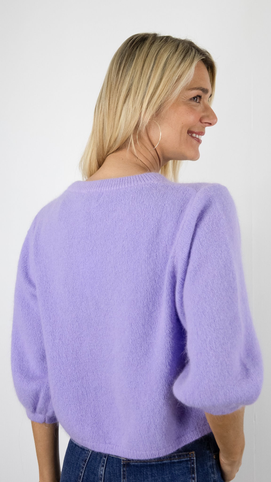 GILET CARDIGAN COURT MANCHES3/4 EN LAINE POUR FEMME NAIS 25660#COLOR_LILAS