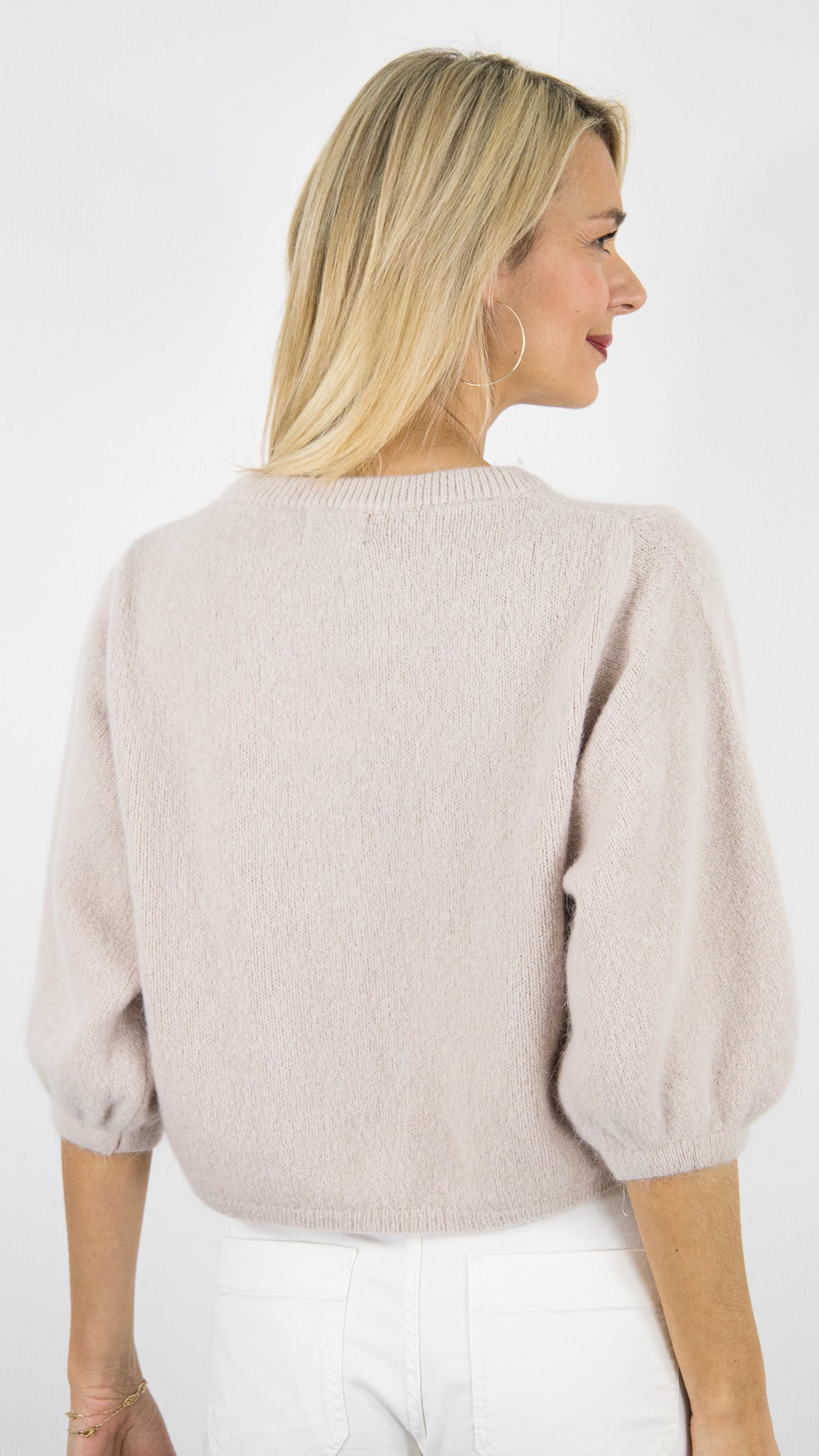 GILET CARDIGAN COURT MANCHES3/4 EN LAINE POUR FEMME NAIS 25660#COLOR_BEIGE