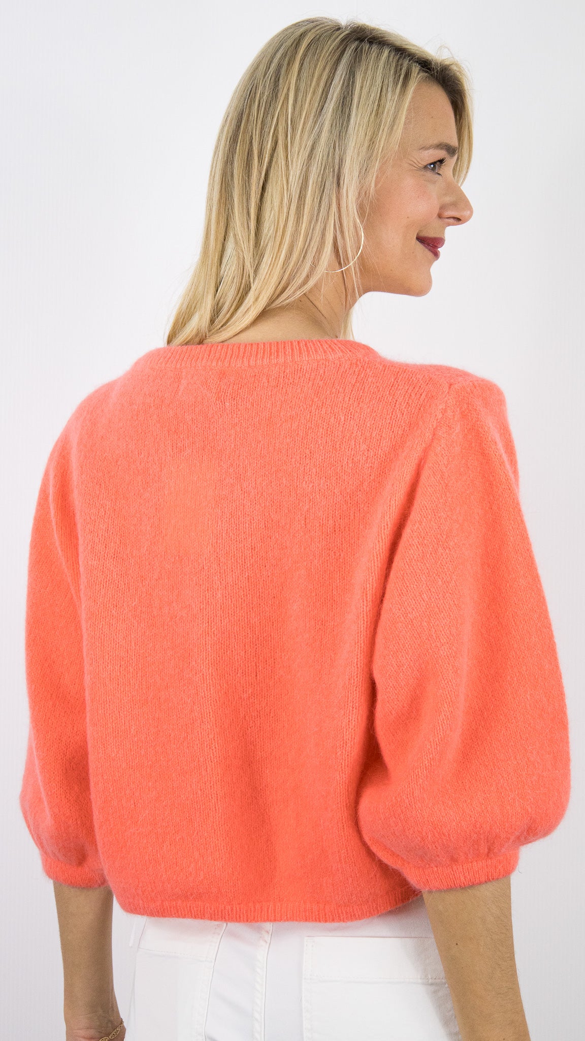 GILET CARDIGAN COURT MANCHES3/4 EN LAINE POUR FEMME NAIS 25660#COLOR_ORANGE