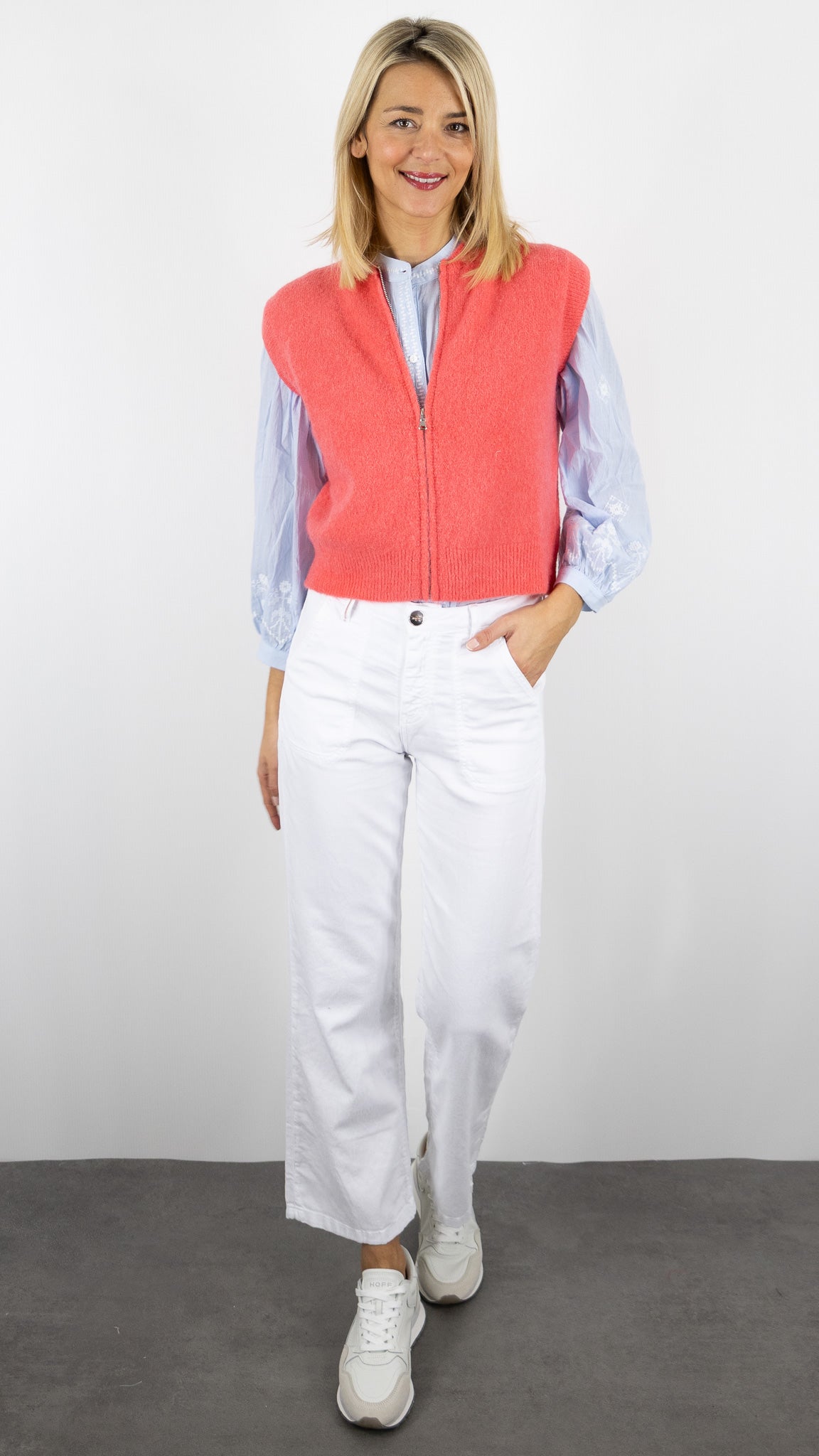 GILET SANS MANCHES ZIPPE STUDIO PARISIEN 25681#color_CORAIL