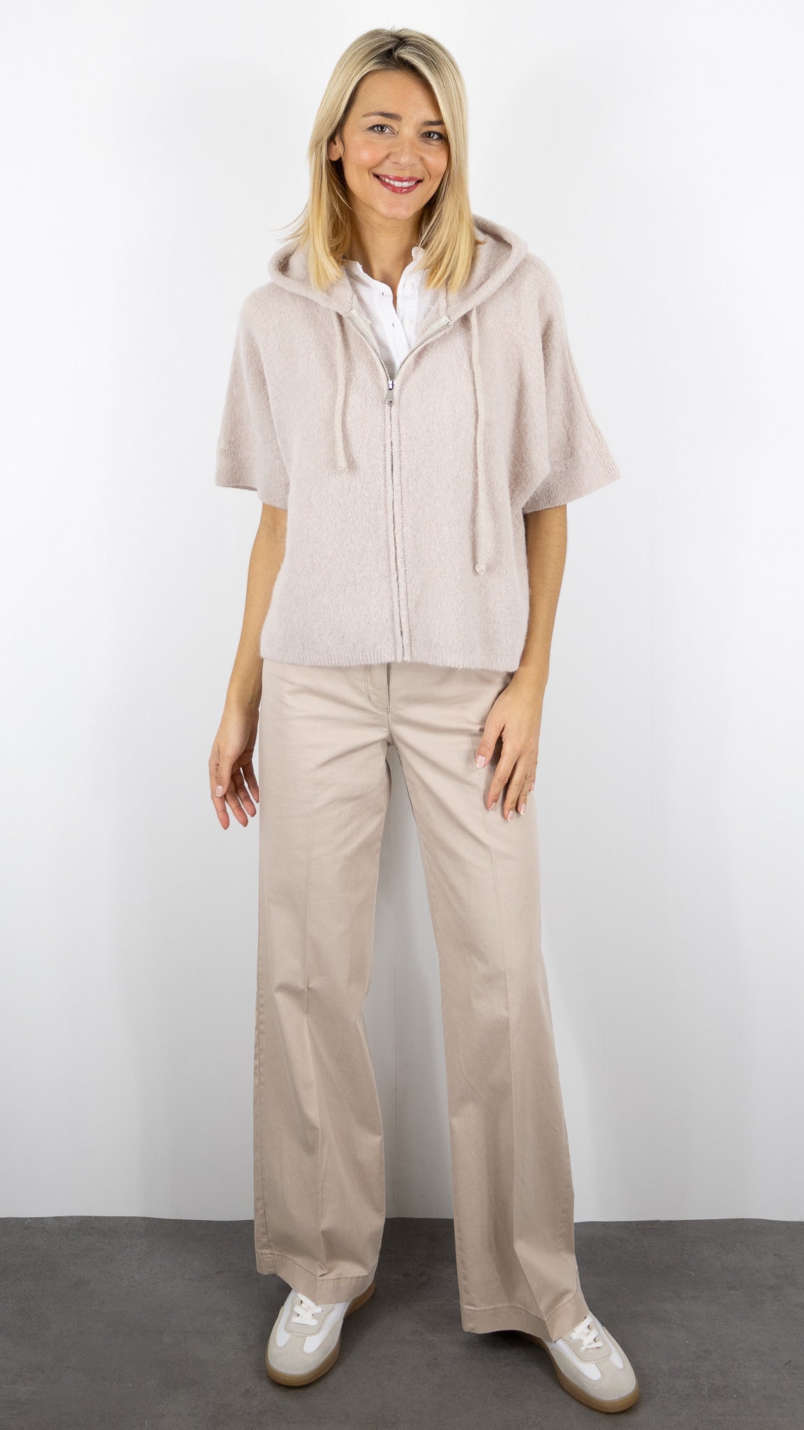 GILET A CAPUCHE ZIPPE MANCHES 3/4 POUR FEMME STUDIO PARISIEN 25683#COLOR_BEIGE