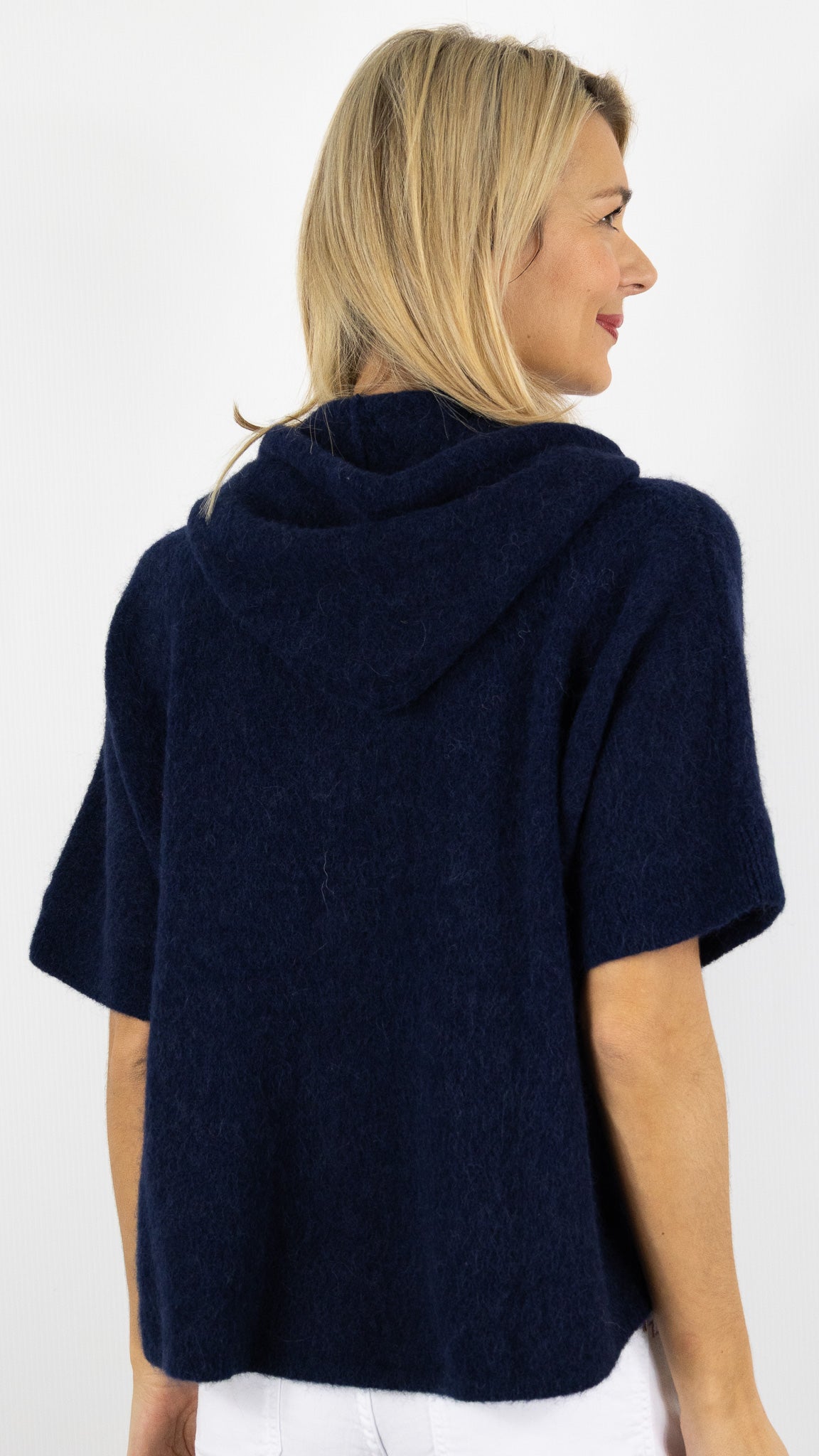 GILET A CAPUCHE ZIPPE MANCHES 3/4 POUR FEMME STUDIO PARISIEN 25683#COLOR_MARINE